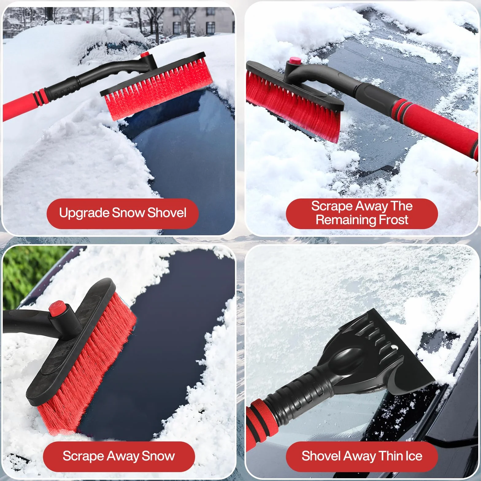 Spazzola Neve Auto 73cm Retrattile Rimovibile 3 in 1 Raschietto Rotazione 360° per Veicoli Camion SUV