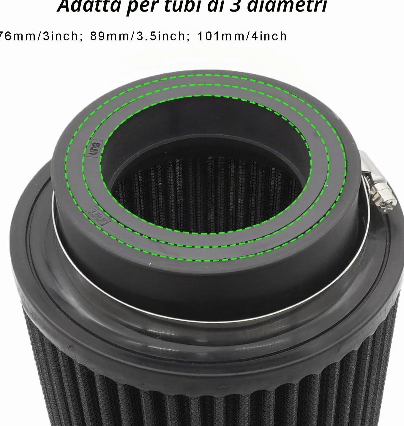 Filtro aria conico universale 76 mm, 89 mm, 101 mm, ad alte prestazioni, ingresso aria, cono rotondo, filtro aria detergente per auto da corsa, sport, 3 misure in 1 (nero-grigio)
