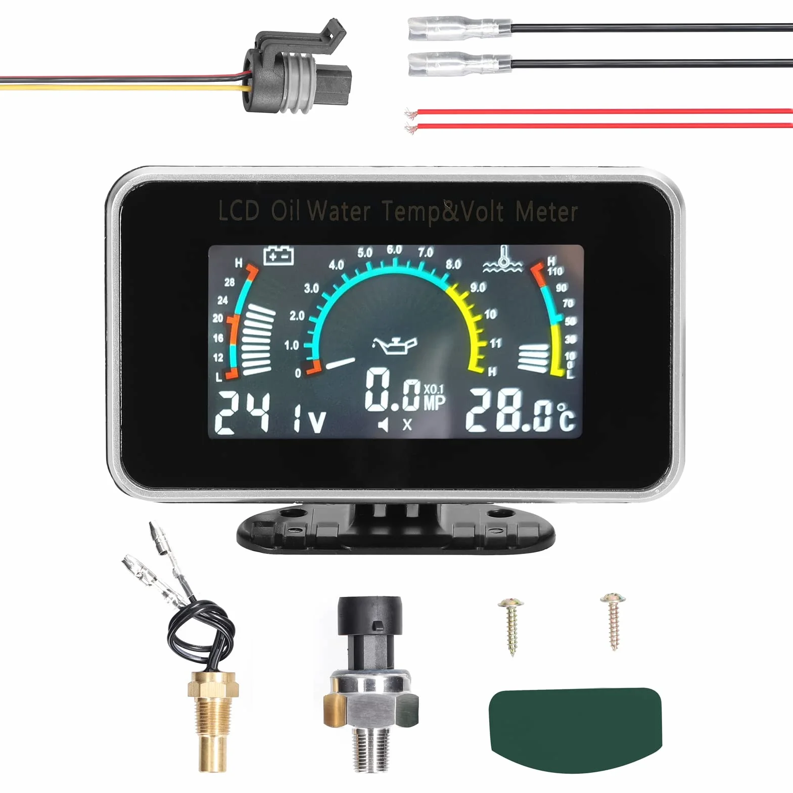 Misuratore LCD universale per auto 3-in-1 Manometro digitale di pressione olio tensione e temperatura acqua Strumento da 9-36V camion SUV RV