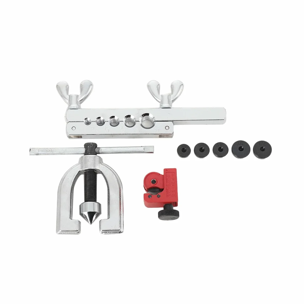 Kit di Attrezzi per Espansione Tubazioni Freni, Taglierina Tubi, Svasati, 5 Adattatori 3/16"-1/2", Rame Alluminio Ottone
