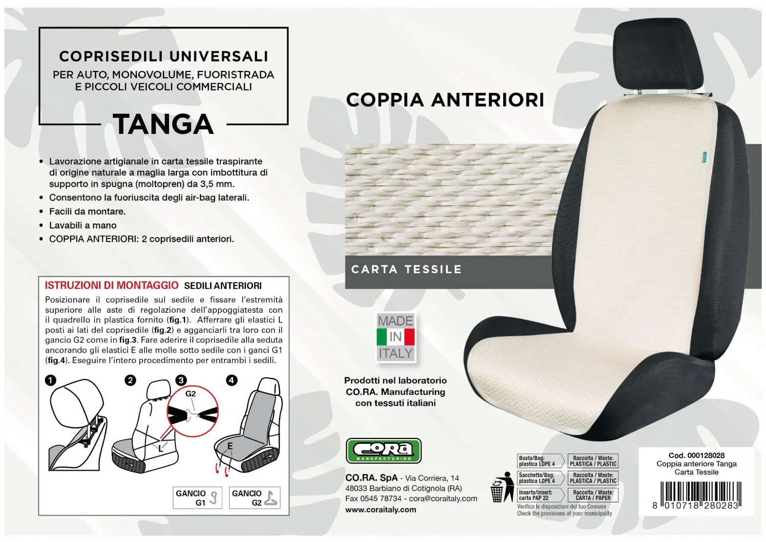 CORA Tanga Coprisedili Auto Carta Tessile
