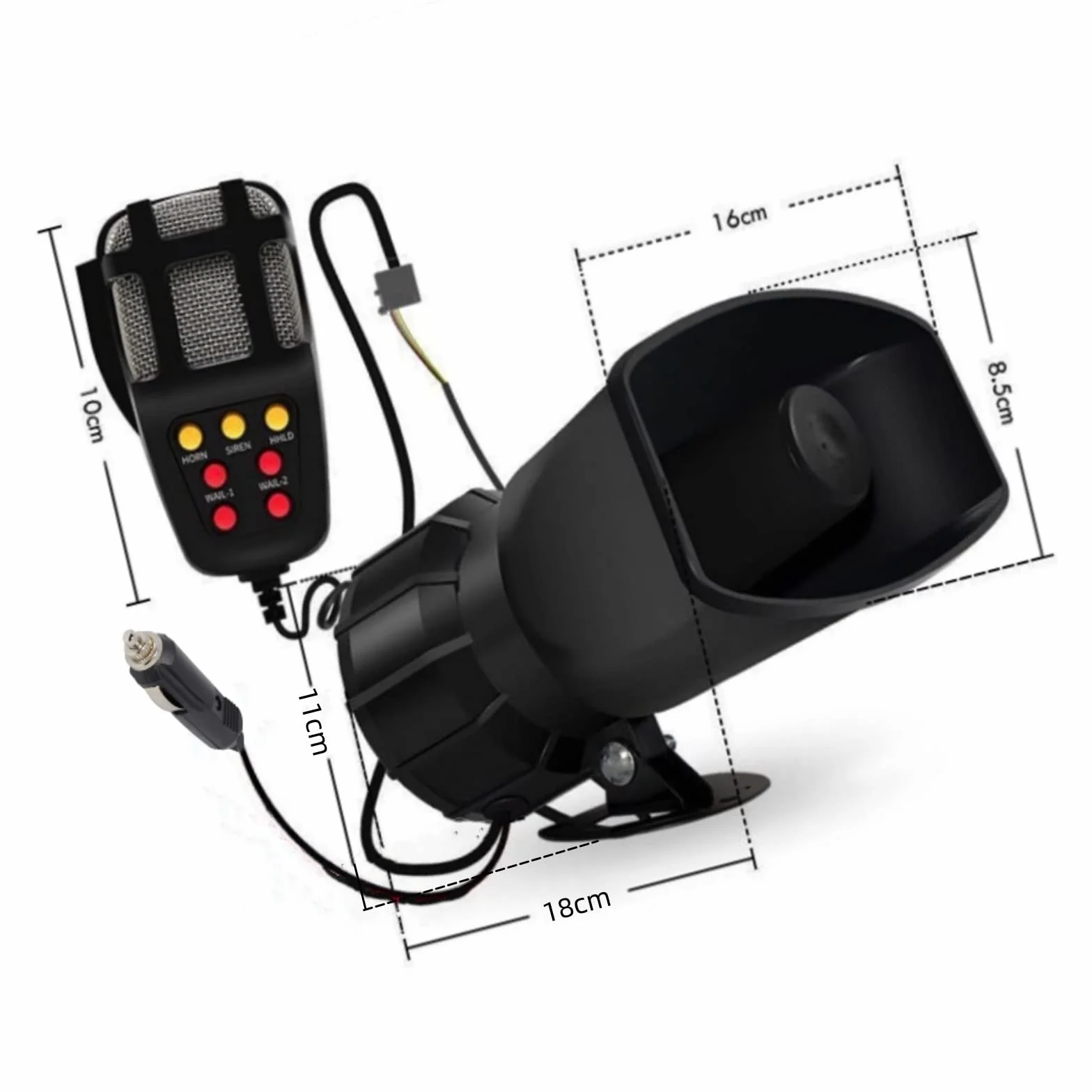 Clacson per Auto Collegare l'Accendisigari 130db Car Horn Amplificatore del Suono di Emergenza Sirena Con Microfono PA 7 Toni per 12V Macchina Barca