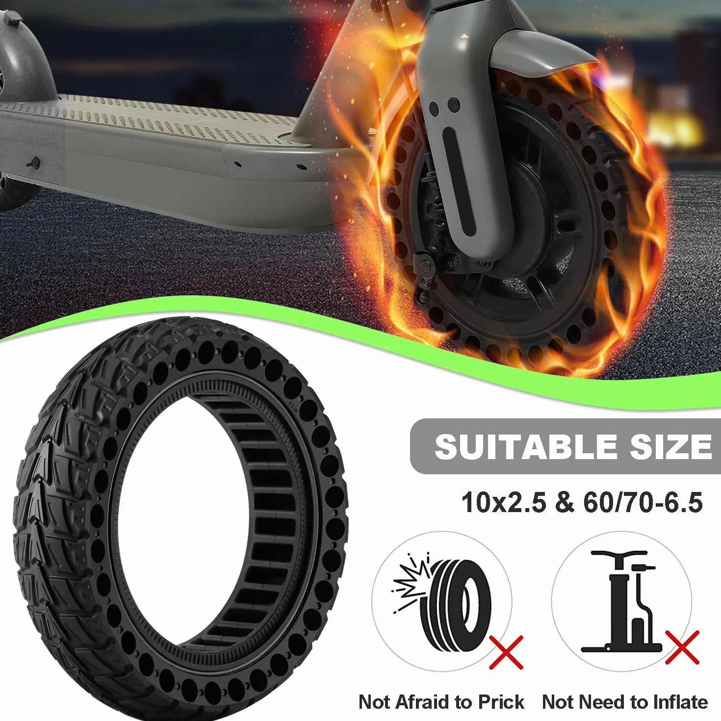1PCS Ruota 60/70-6.5 Monopattino Elettrico, Copertone Monopattino 10x2.50-6.5 Compatibile con Ninebot G30/G30D/G30LP/G30D/Max G30/G30 2, 10x2.5 Gomma Piena Pneumatici per Hiboy S2 Pro/S2 Max