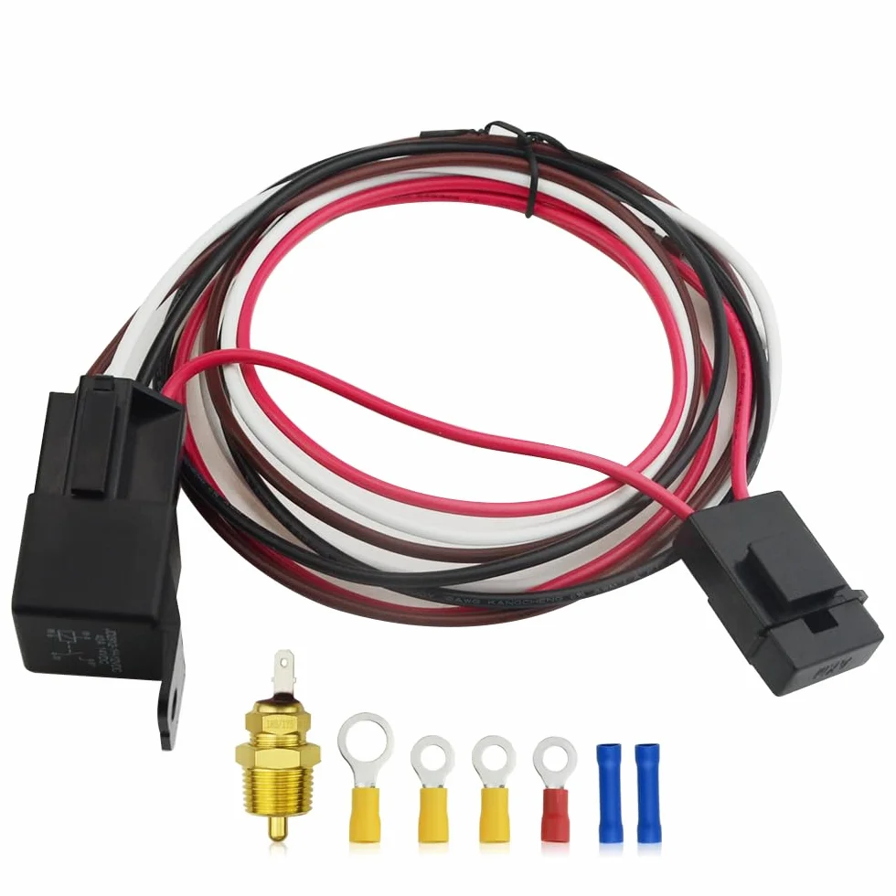 Kit cablaggio relè ventola elettrica 4 pin 40 AMP interruttore sensore temperatura 185 On 175 Off termostato ventola raffreddamento