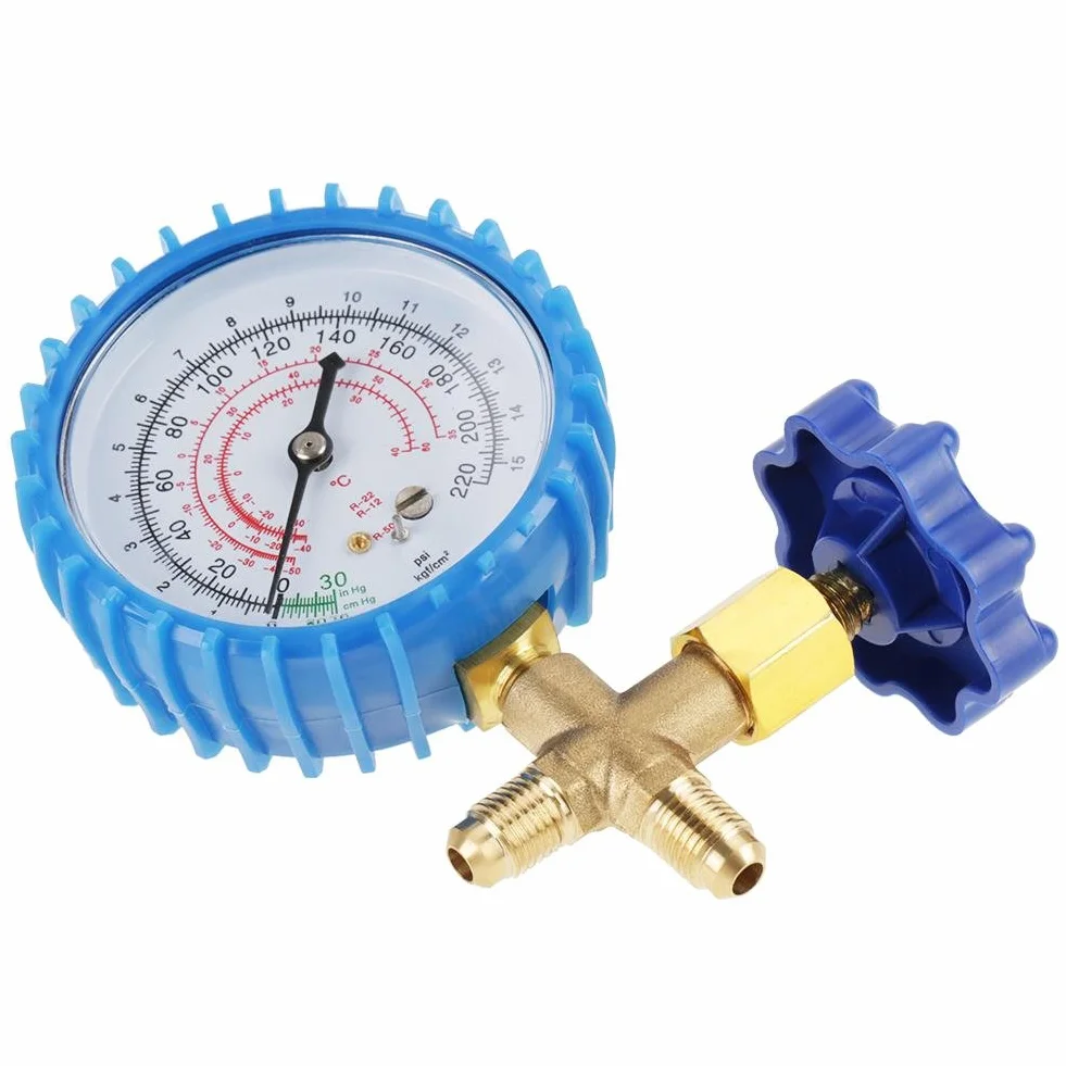 220Psi Manometro d' Aria Refrigerante Adatto per R410A R22 R134A R404A in Blu per Controllare la Pressione con 2 Connettori