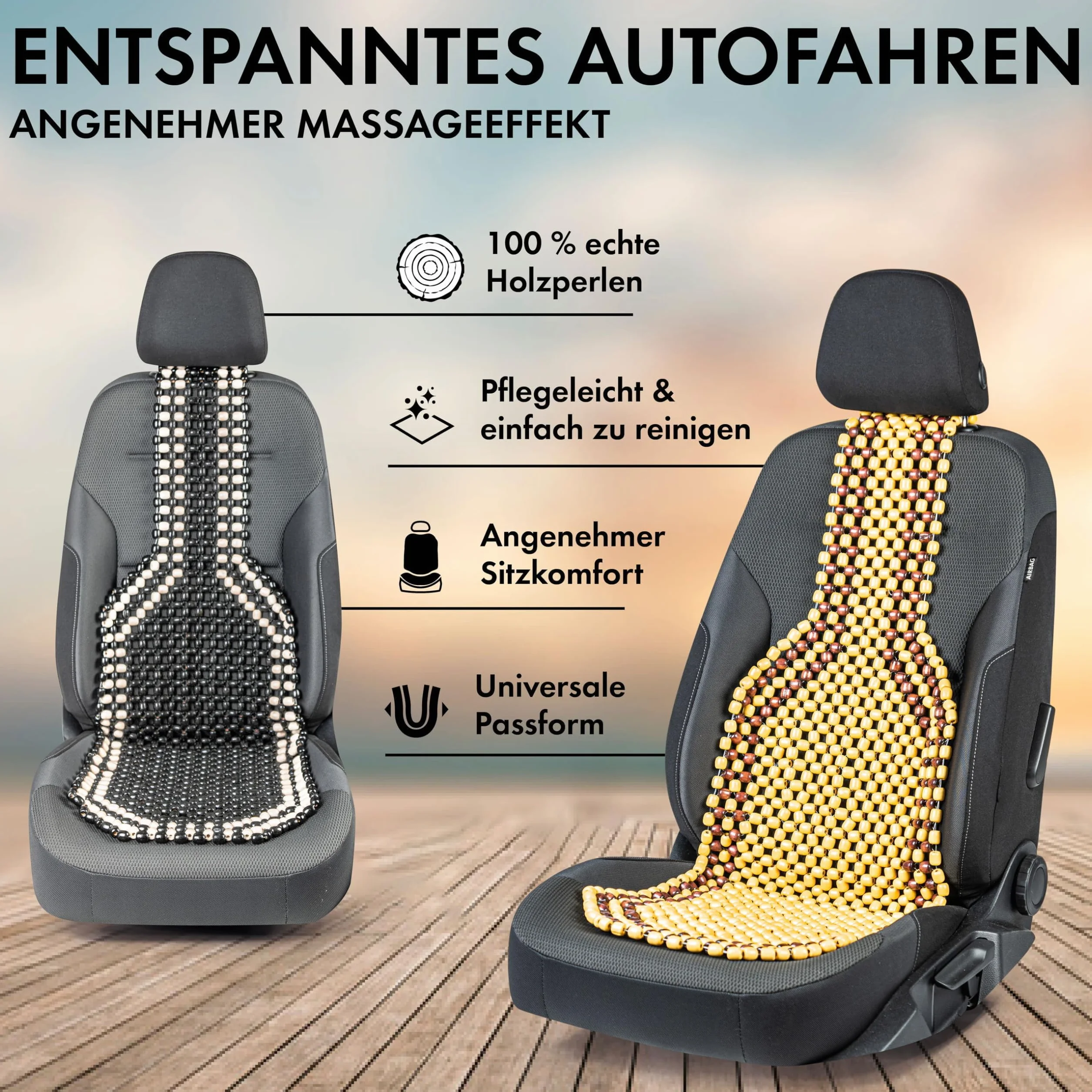 WALSER CarComfort coprisedile in perline di legno massaggiante universale nero/bianco