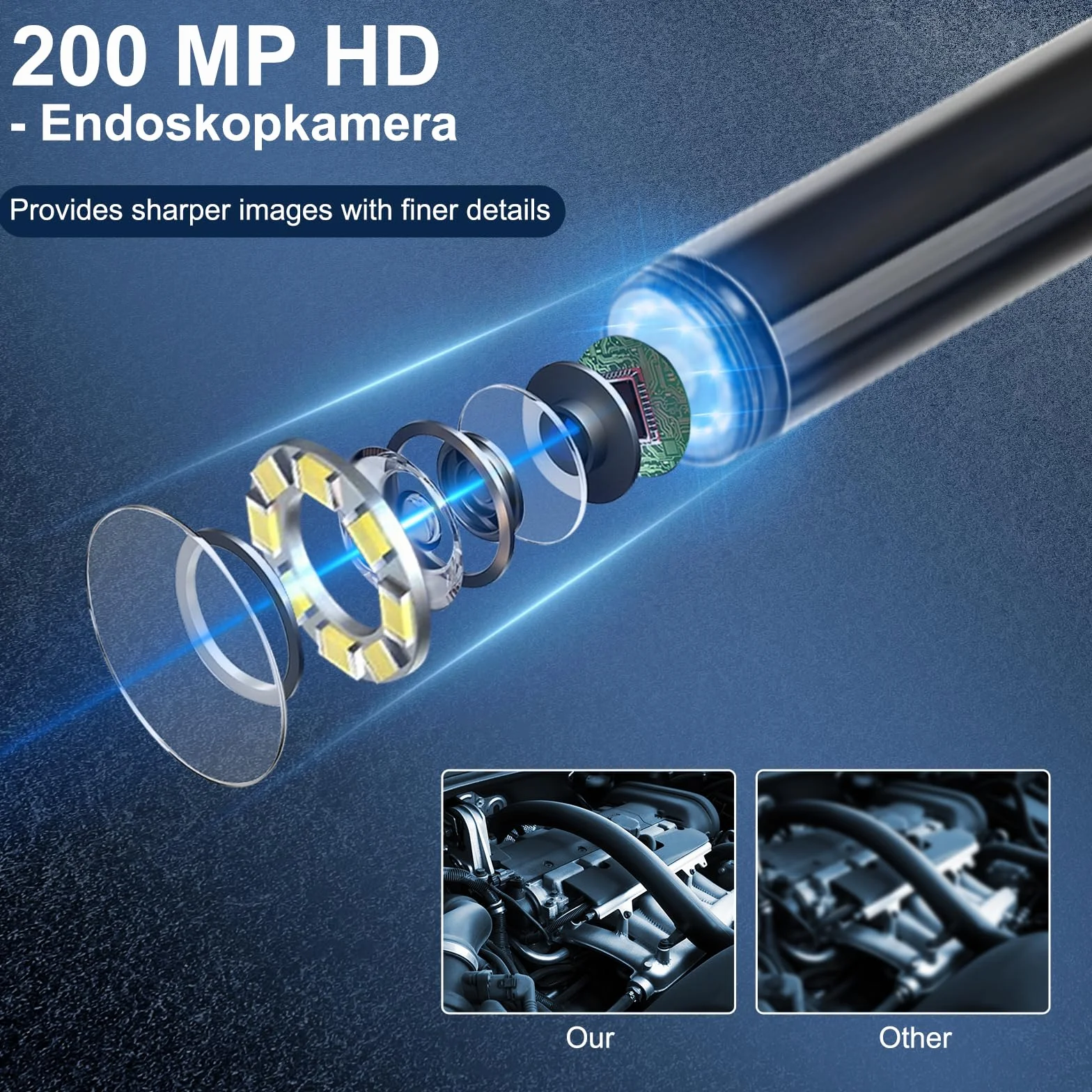 Endoscopio per Smartphone 1920P HD IP67 Impermeabile con 8 LED 32.8ft/10m