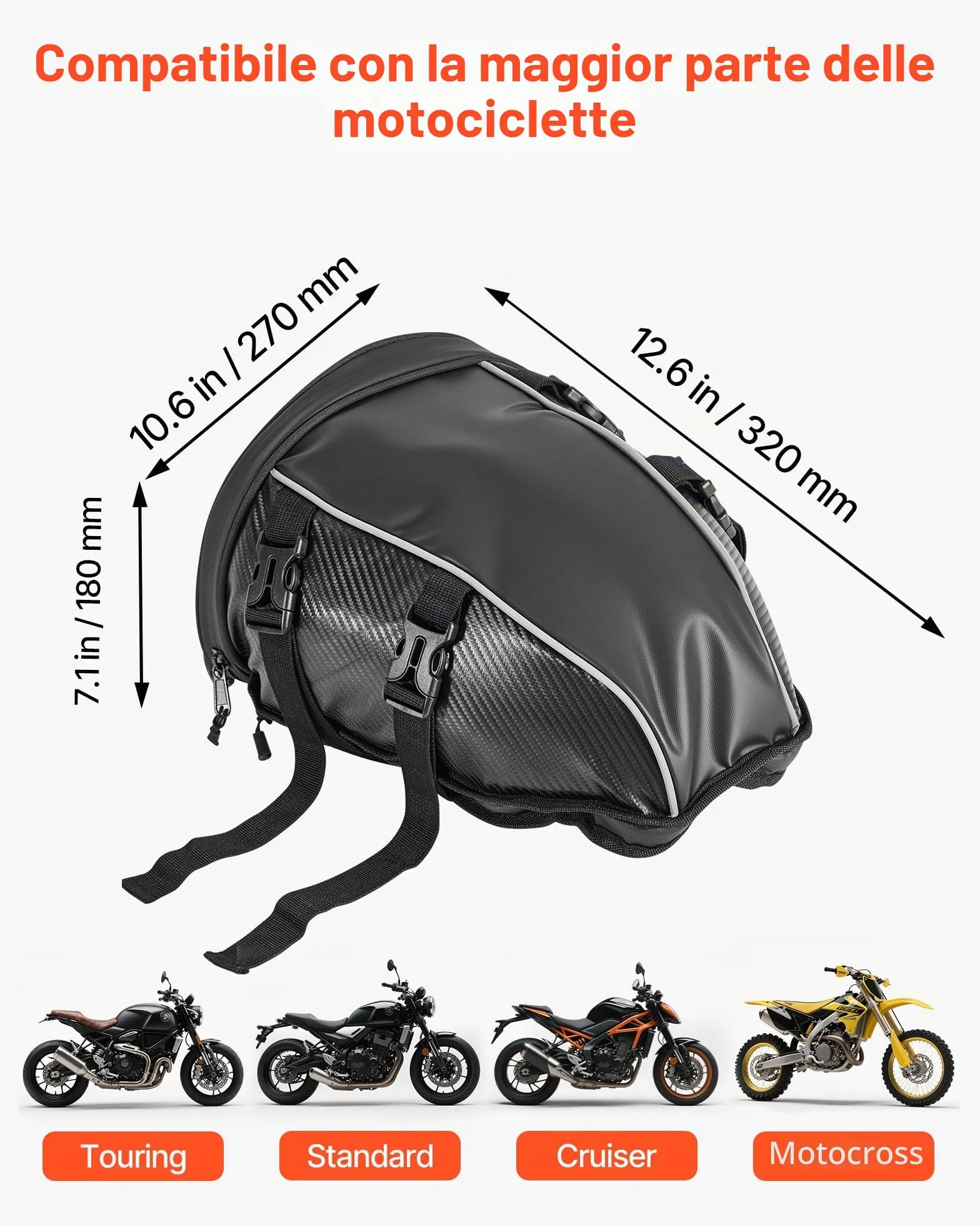 VEVOR Borsa Posteriore per Moto, Espandibile 10 L, Impermeabile, Antipioggia, Zaino, Tracolle, Tasca, Nero