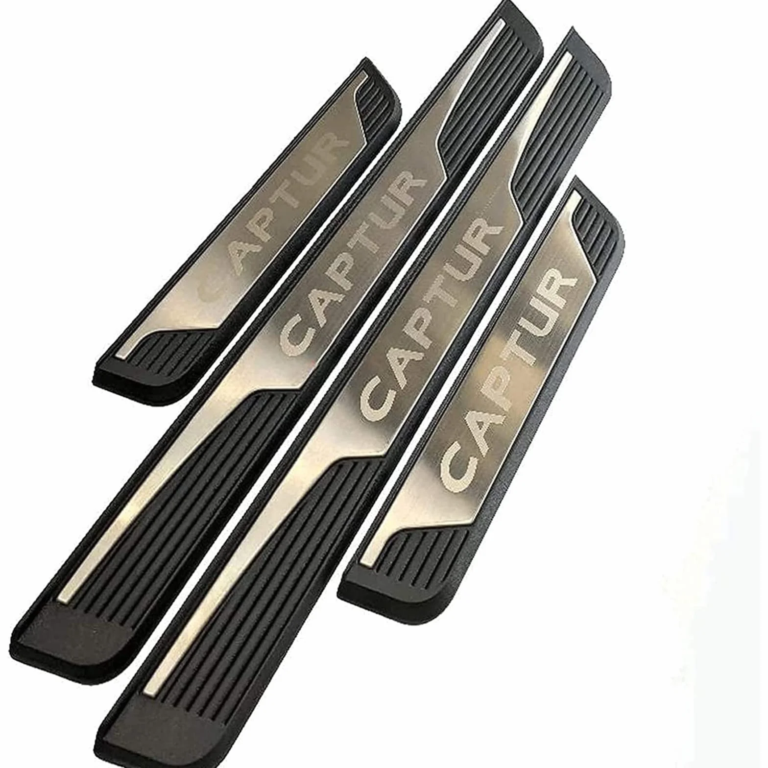 EAGLEG 4 Pezzi Acciaio Inox Battitacco per Auto Sticker, per Ren-Ault Captur 2015-2020, Esterno Battitacco Protezione Plates Anti-Graffio Scuff Adesivi Decorativi Accessori,Silver