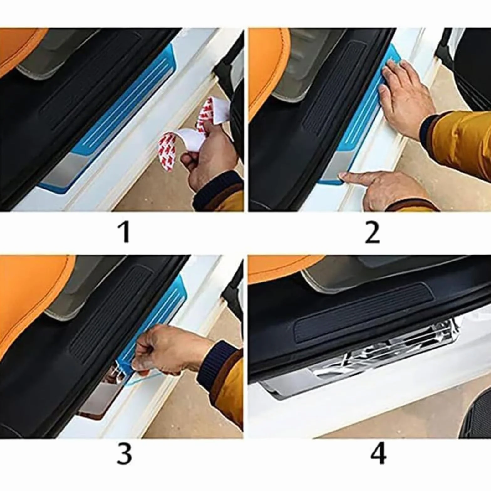 4 Pezzi Acciaio Inossidabile Battitacco per Auto Sticker per NIS-San Qashqai J10 2007-2013, Esterno Battitacco Protezione Plates Anti-Graffio Scuff Adesivi Accessori,Silver