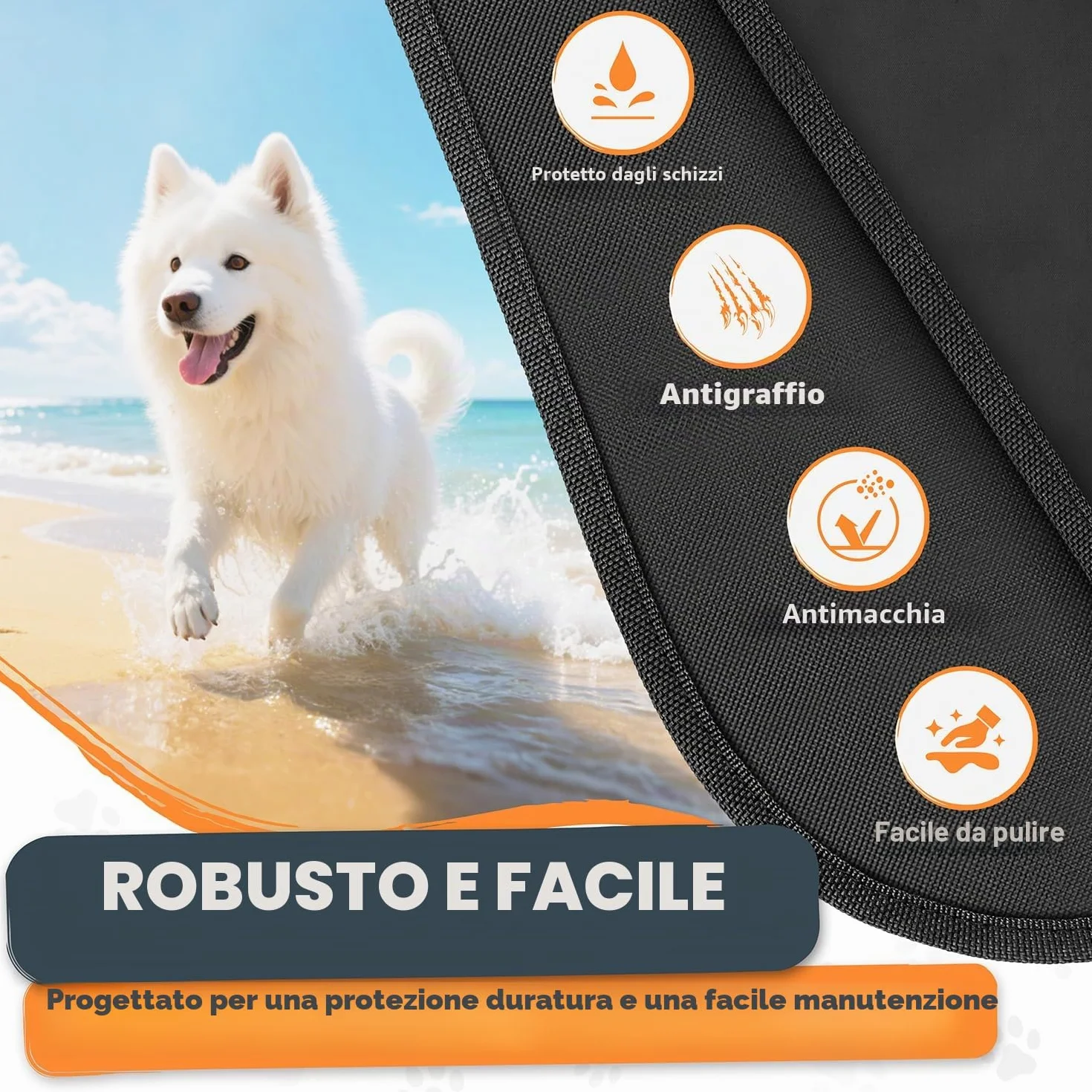 Protezione Bagagliaio Auto per Cani, Telo Auto per Cani con Tasca, Protezione Laterale e Paraurti, Impermeabile Antistrappo Antiscivolo, Universale per Auto, SUV, 183 x 104 cm, Nero(Leggero)