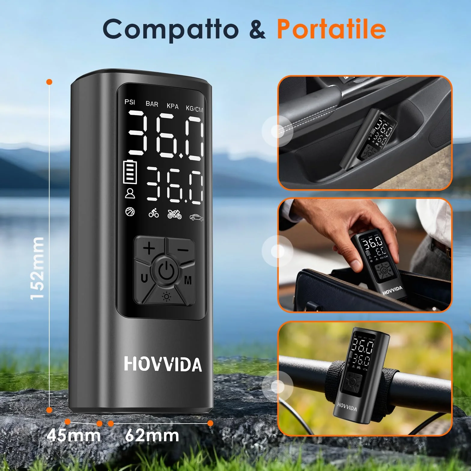 HOVVIDA Compressore Aria Portatile 150 PSI 10,3 Bar 5V Spegnimento Automatico LED
