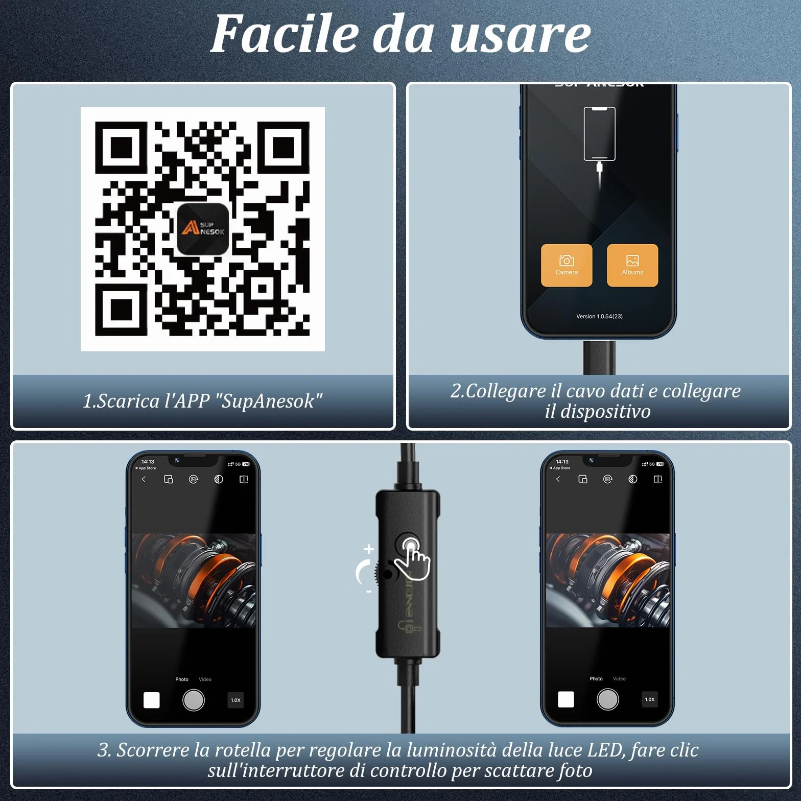 Endoscopio per Smartphone 1920P HD Telecamera Endoscopica IP67 Sonda Impermeabile 8 LED Cavo Semirigido 5m Android iOS