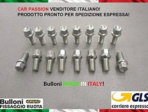 Kit 20 Bulloni Ruota Compatibili Con VOLKSWAGEN GOLF IV V VI VII 4 5 6 7 Fissaggio Ruote Gomme Cerchi In Acciaio e In Lega in Ferro Farad MADE IN ITALY