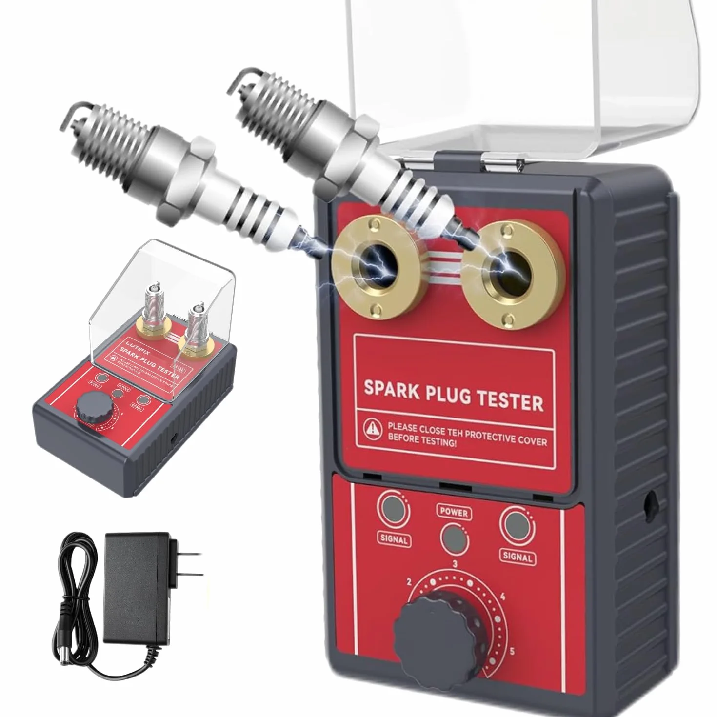 MOTOCOCHE Tester per Candele Auto 220V, Tester di Accensione a Doppio Foro 12V, 0-6000 giri/min Rilevatore Candele 12mm