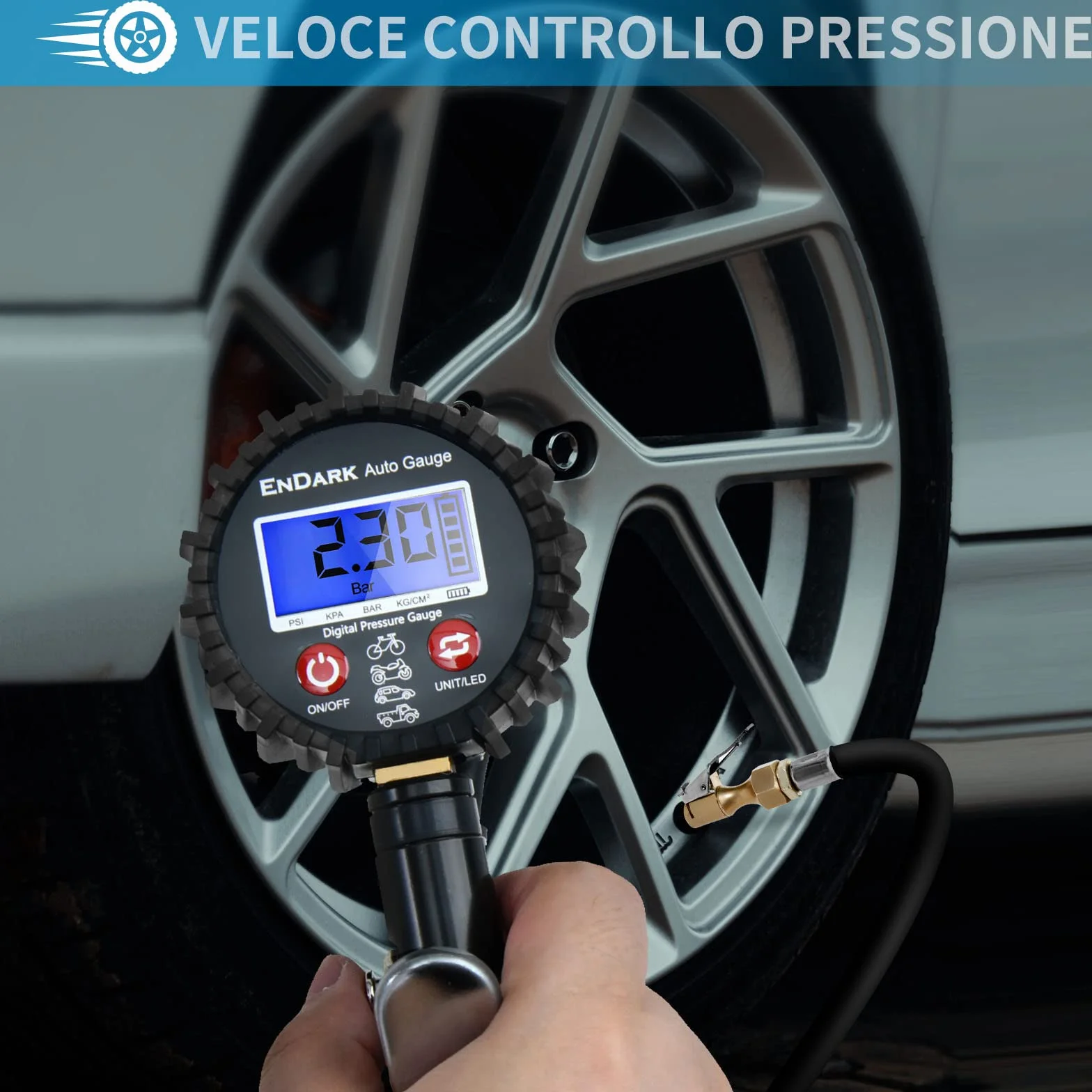 ENDARK Manometro Pressione Gomme Digitale Professionale per Gonfiaggio Pneumatici Auto Moto Camion Bici