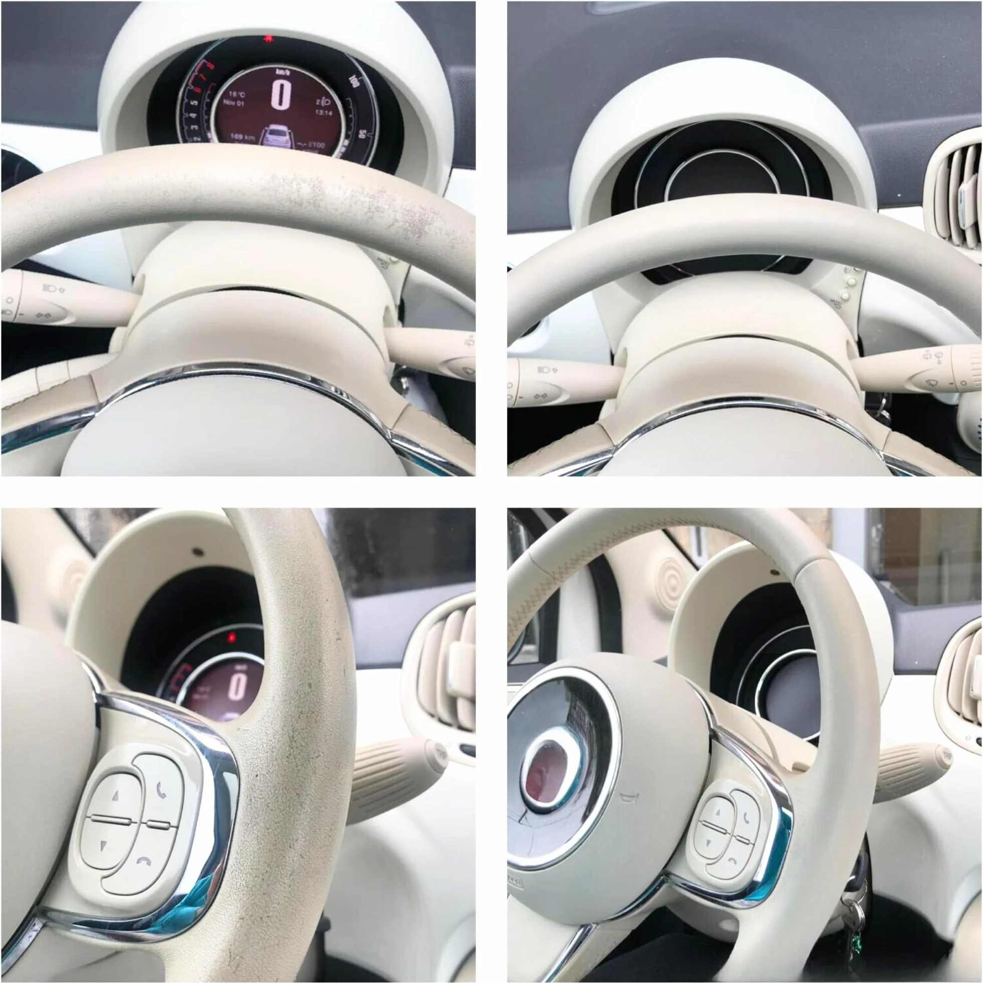 Mycolourcare Kit Ritocco Volante compatibile Fiat 500 Bianco Avorio Pelle Similpelle 3 in 1