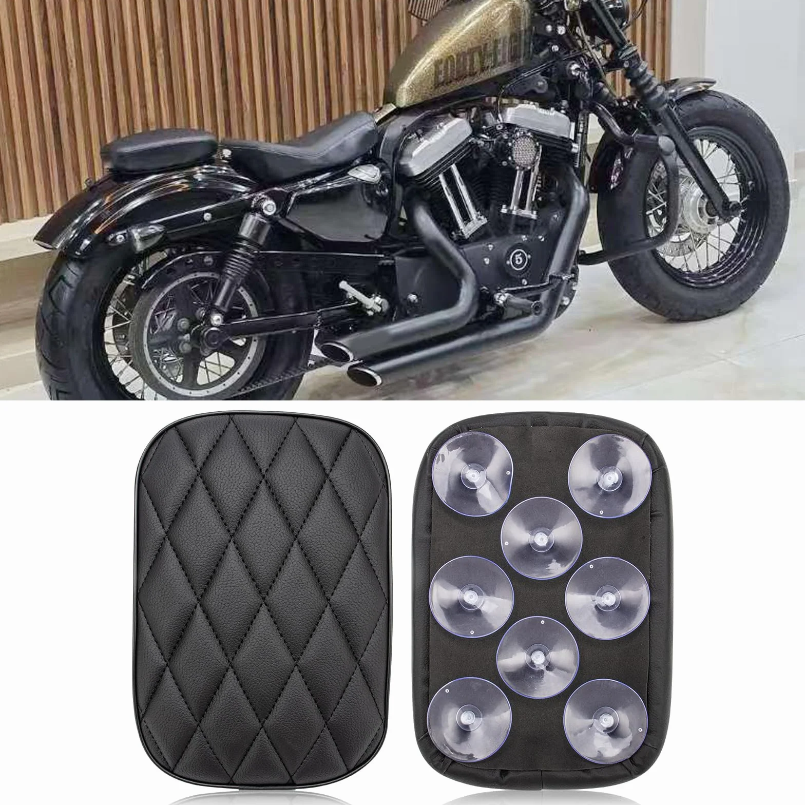 Sellino per passeggero moto, cuscino posteriore per moto, cuscino posteriore con 8 ventose compatibile con Harley Sportster XL 883 1200 Dyna per Softail Touring Cruiser Chopper Custom