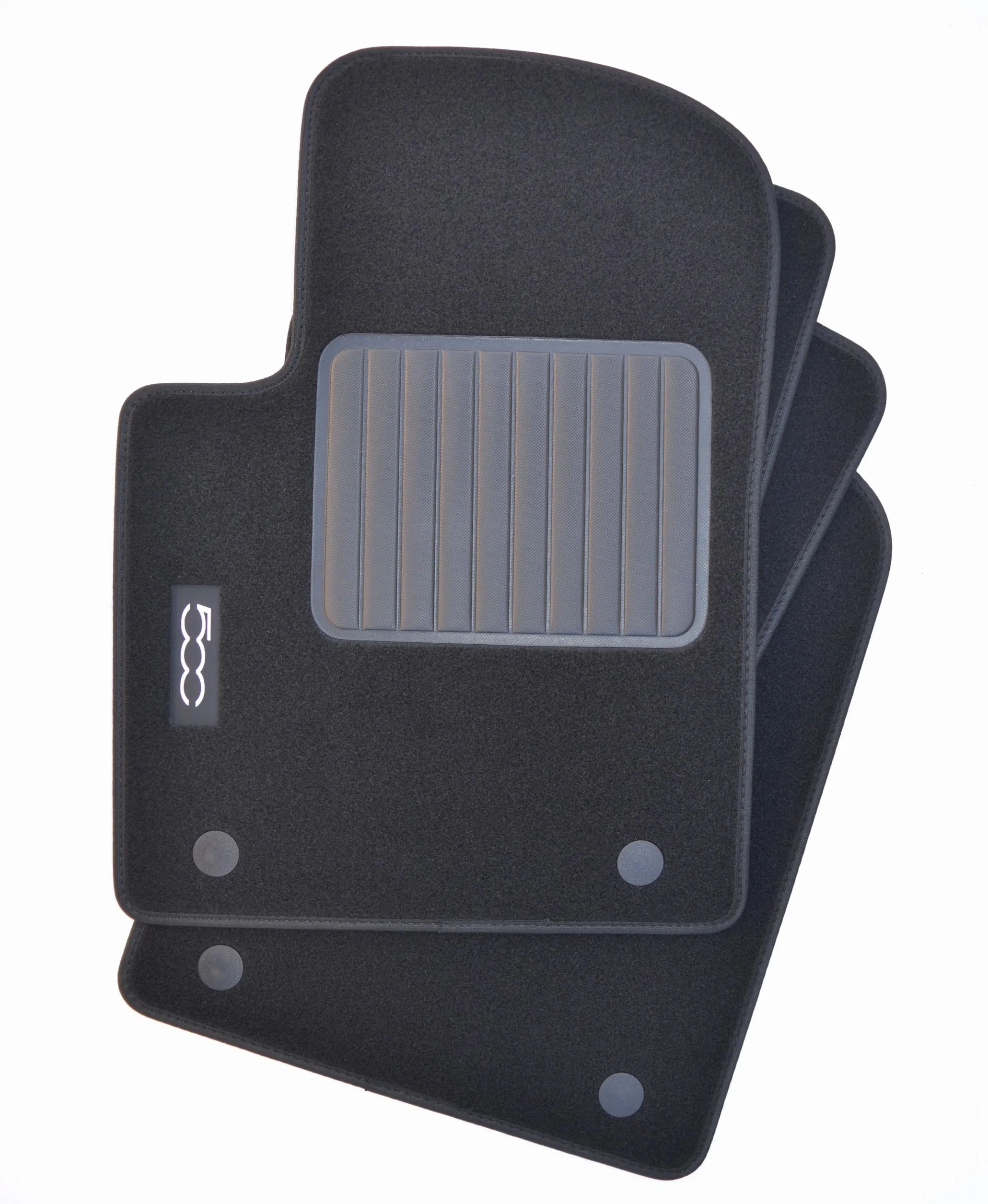 Tappetini Per Fiat 500 dal 2015, Con Logo Ricamato 2 Pin Di Sicurezza, Alta Qualità, Made In Italy.