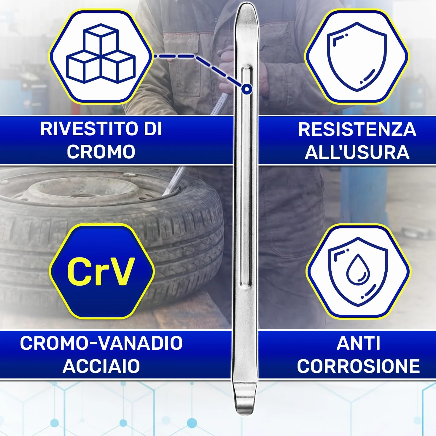 Leve Smontagomme 400 mm Acciaio Cromo-Vanadio Rivestimento Cromato MONTERAL 2 Pezzi