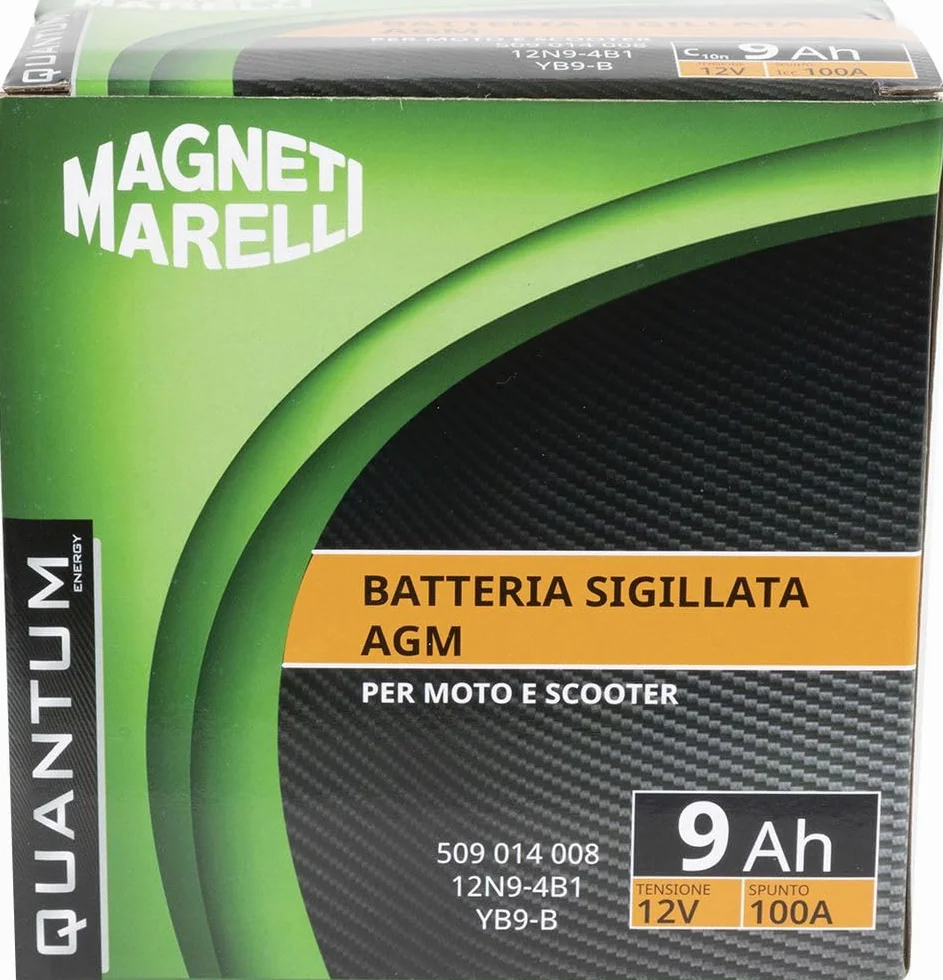 Quantum Energy Magneti marelli batteria moto e scooter 9AH 12V 100A tecnologia AGM sigillata polo positivo sinistro