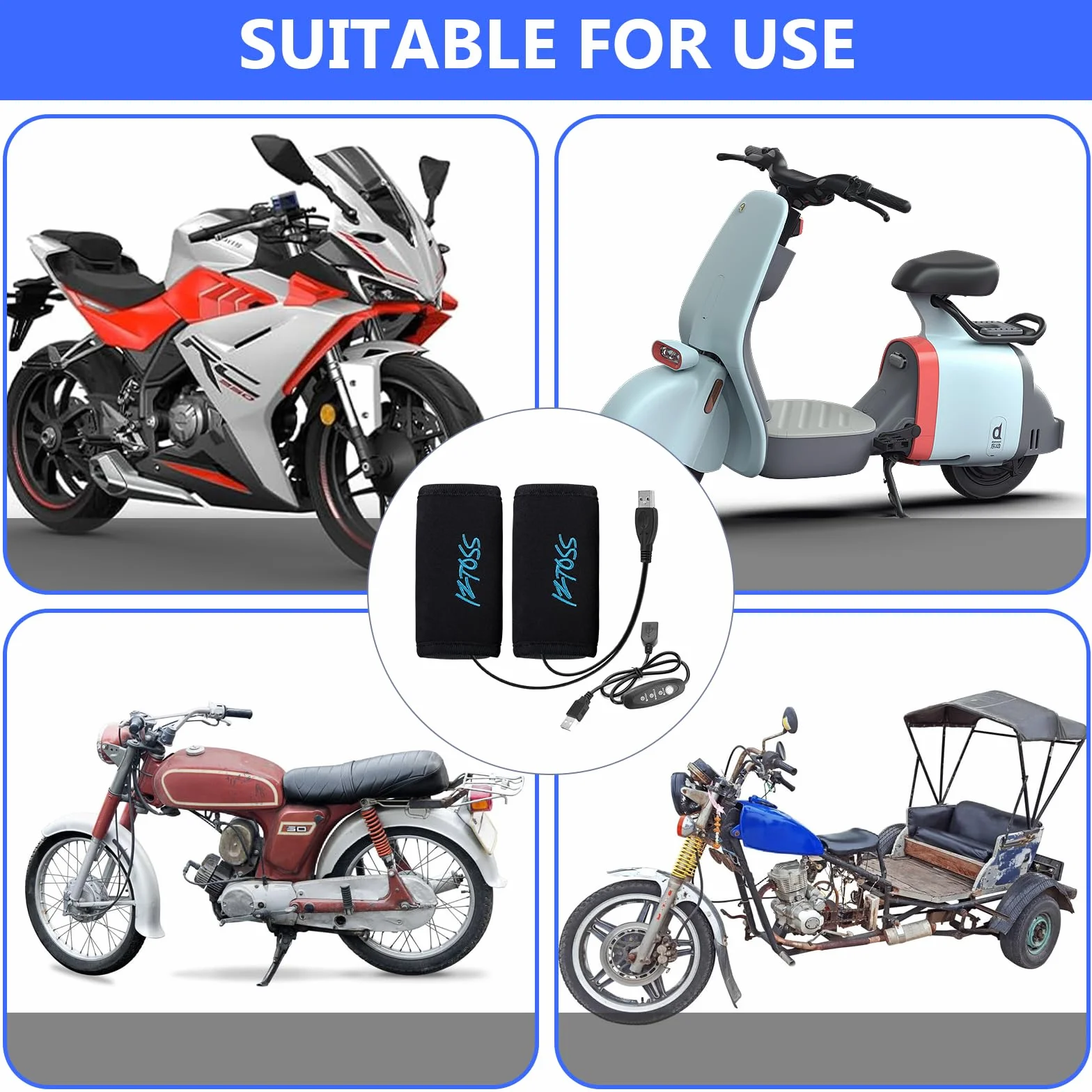 Manopole Riscaldate USB per Moto: 1 Paia Manopole Riscaldanti per Moto E Bicicletta, 5V USB Manopoles Riscaldate Motos, Riscaldamento Motos Grip per Diametro Impugnatura 22-30mm