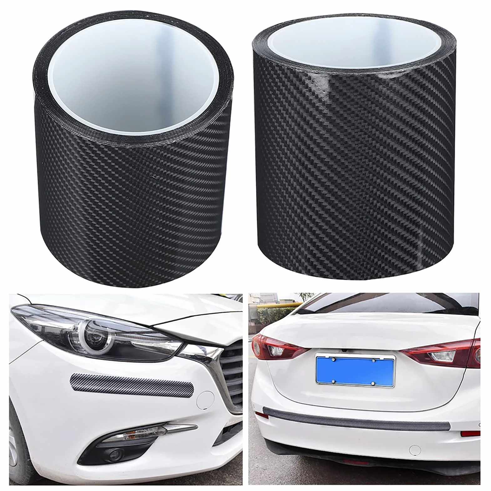 Fydun Nastro Fibra di Carbonio, Protezione Paraurti Auto Nero Pellicola Carbonio Adesiva Adesivo AntiGraffio per Protezione del Bordo della Portiera Auto per Porta, Bagagliaio,