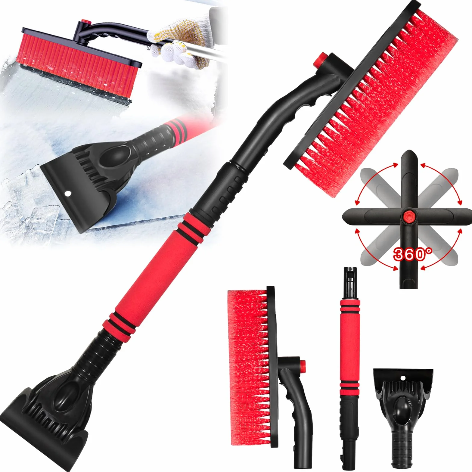 Spazzola Neve Auto 73cm Retrattile Rimovibile 3 in 1 Raschietto Rotazione 360° per Veicoli Camion SUV