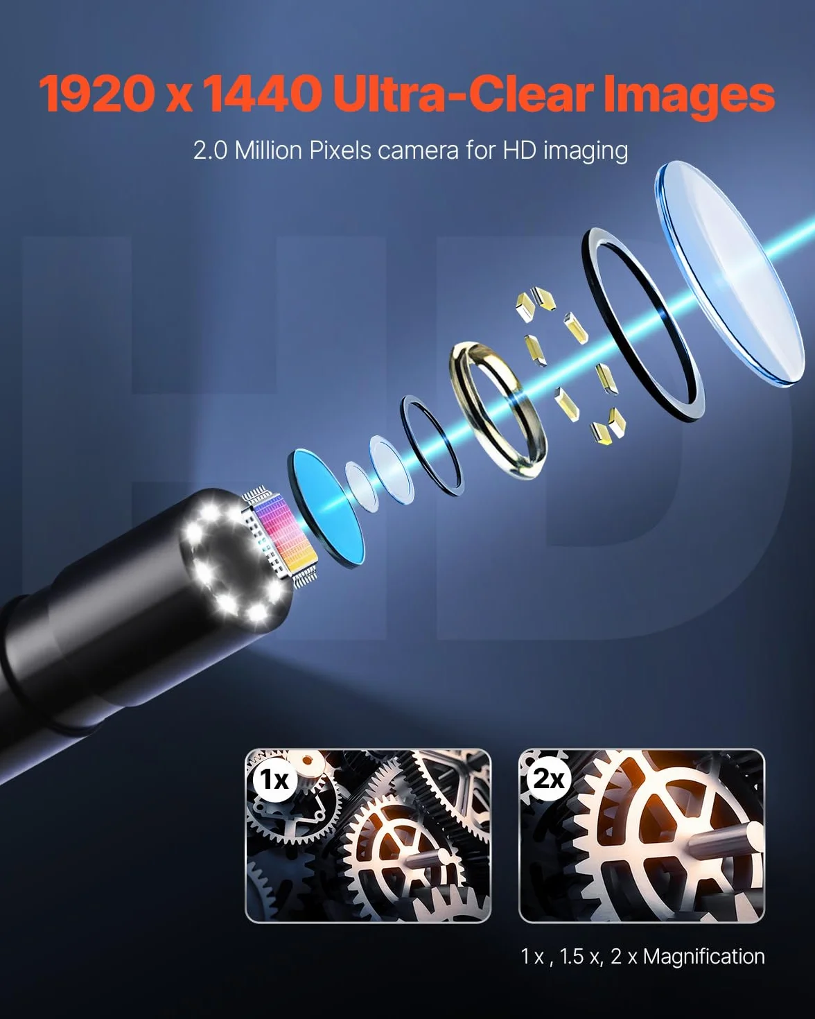 VEVOR Telecamera Endoscopica 15 m HD 1920P Boroscopio IP67 Impermeabile con Luce LED