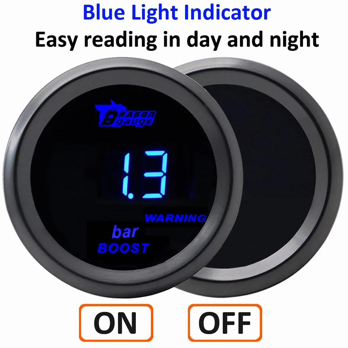 Indicatore di Boost per Auto 52mm Turbo Boost Manometro Con Sensore 12V Blu Luce Digitali Turbo Pressione Strumenti Calibro Spinta Gauge Misuratore -1 a +3 Bar