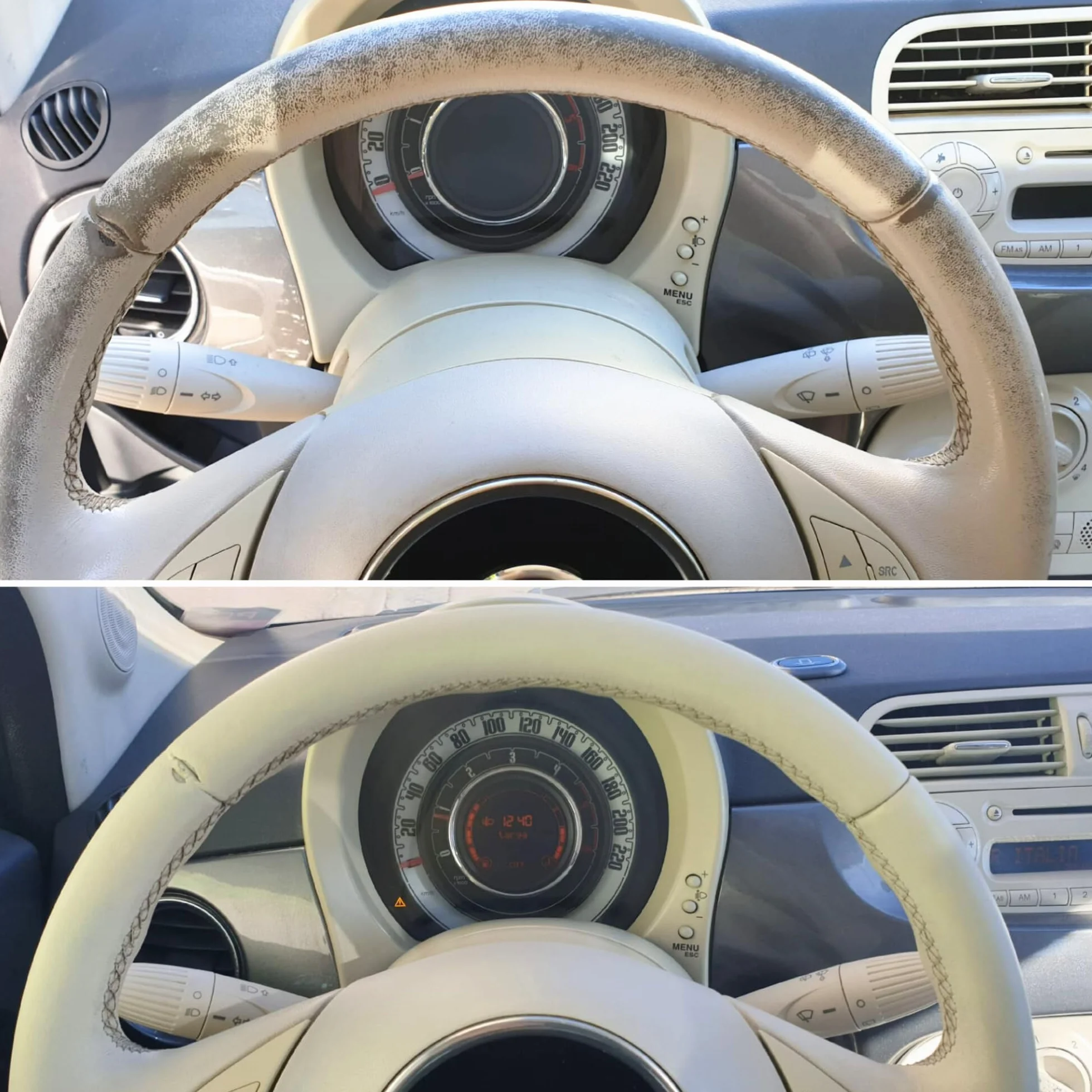 Mycolourcare Kit Ritocco Volante compatibile Fiat 500 Bianco Avorio Pelle Similpelle 3 in 1