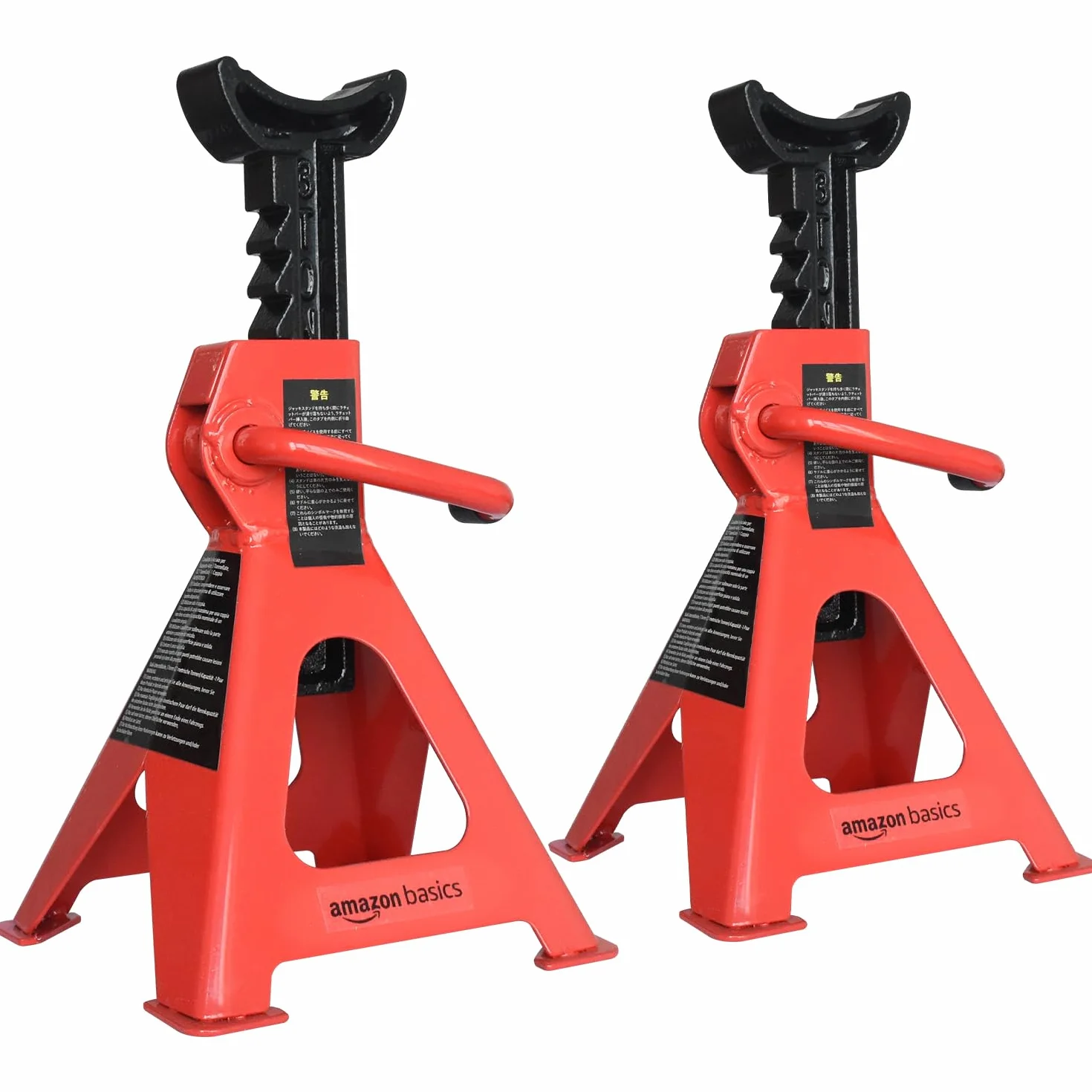 Amazon Basics Cavalletti di sostegno per veicoli in acciaio, Capacità 3 tonnellate, 1 paio, Rosso/Nero