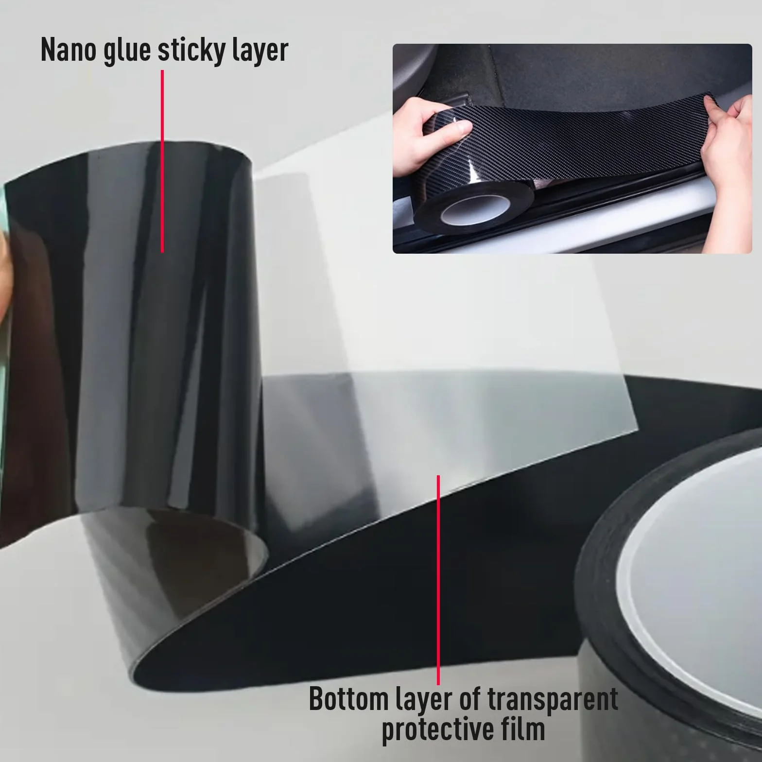 Fydun Nastro Fibra di Carbonio, Protezione Paraurti Auto Nero Pellicola Carbonio Adesiva Adesivo AntiGraffio per Protezione del Bordo della Portiera Auto per Porta, Bagagliaio,