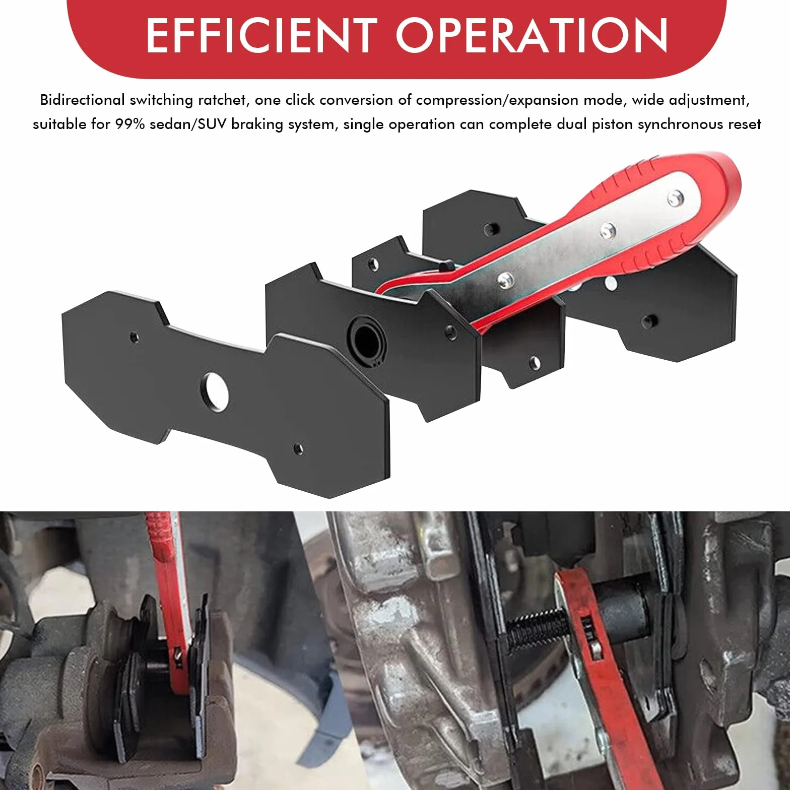 Strumento a Cricchetto per Pinza Freno Retrattore Pistoncino Freno Rosso Set Presse con 4 Ganci Sostituzione Pastiglie Freno Riparazioni Freni Auto