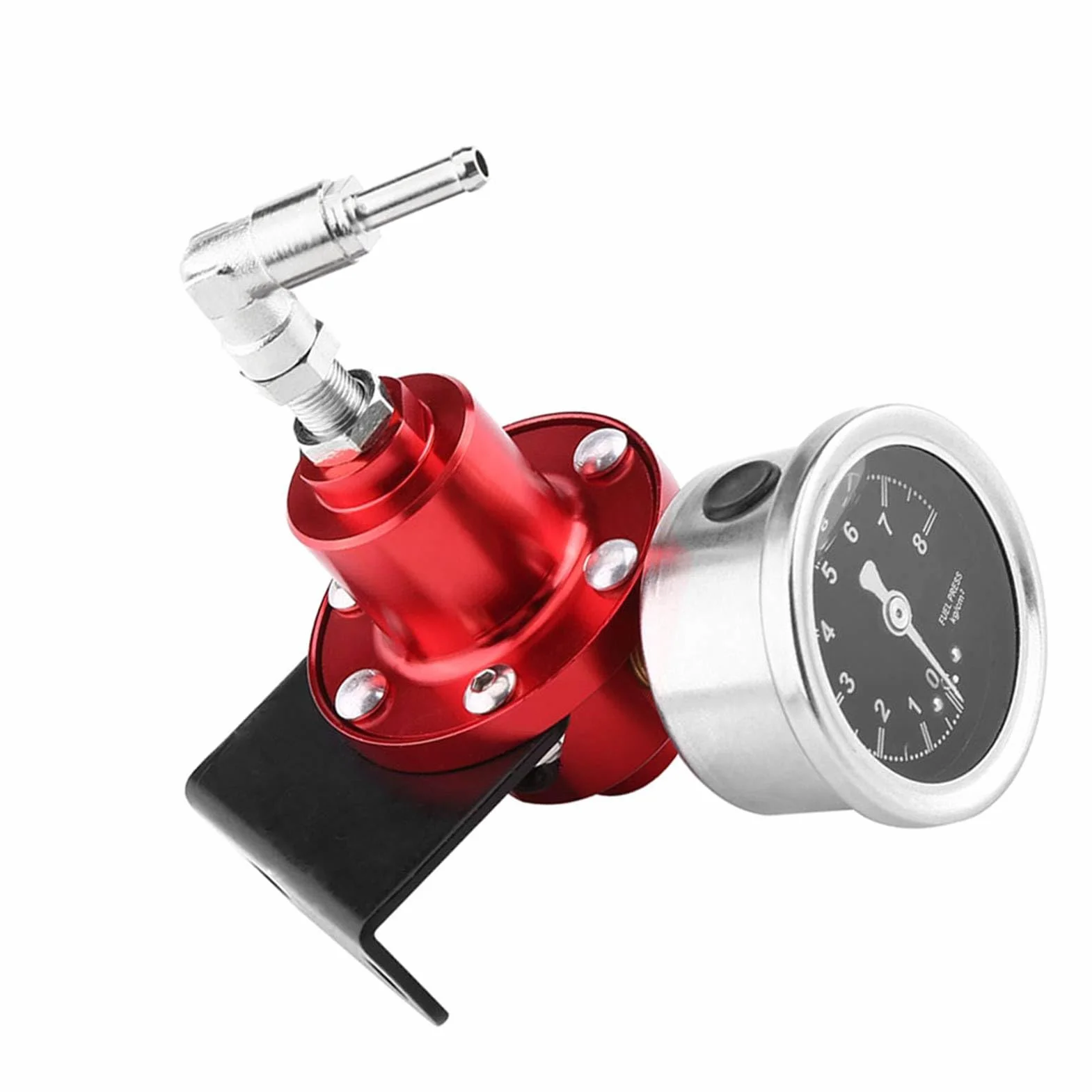 Yctze Regolatore Pressione Benzina - Componenti di distribuzione ricambi Auto Regolatore di Pressione del Carburante FPR Regolabile in Alluminio Universale con manometro per Auto Rossa