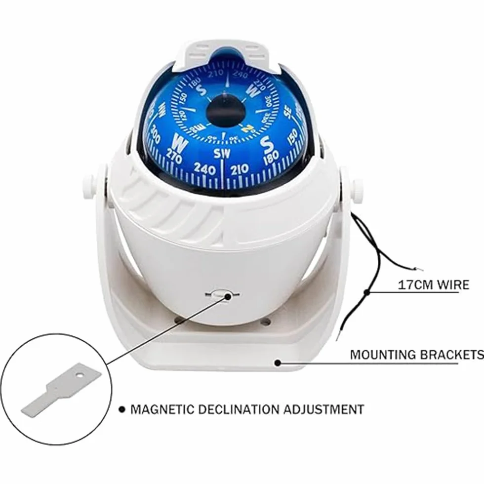 Riloer Bussola Marina con Staffa di Montaggio, Illuminazione LED 12V, Impermeabile per Barche Auto Camper