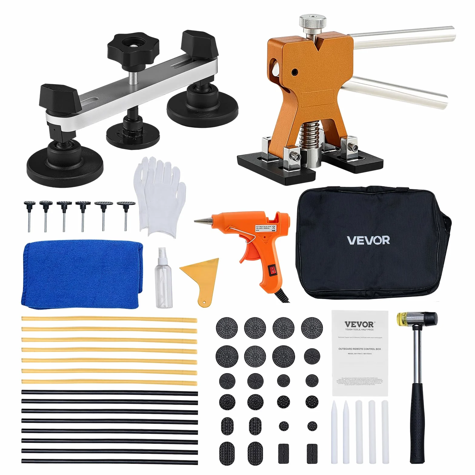 VEVOR Kit di Rimozione Ammaccature 60 Pezzi Senza Vernice con Sollevatore Dorato