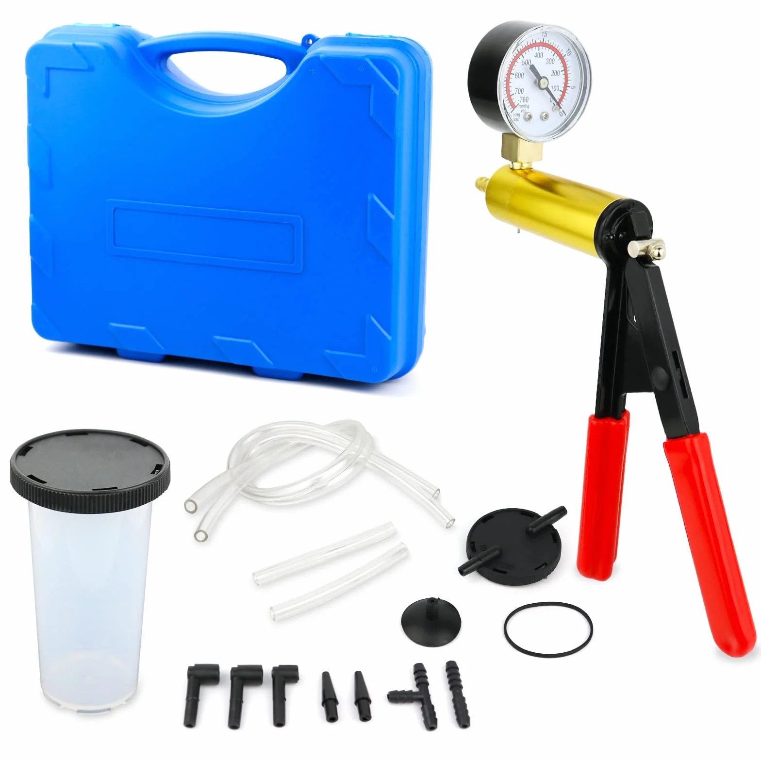 Tester per Pompa a Vuoto per Spurgo Freni, 17pcs Kit Auto Freno con Indicatore di Vuoto 760 mm HG