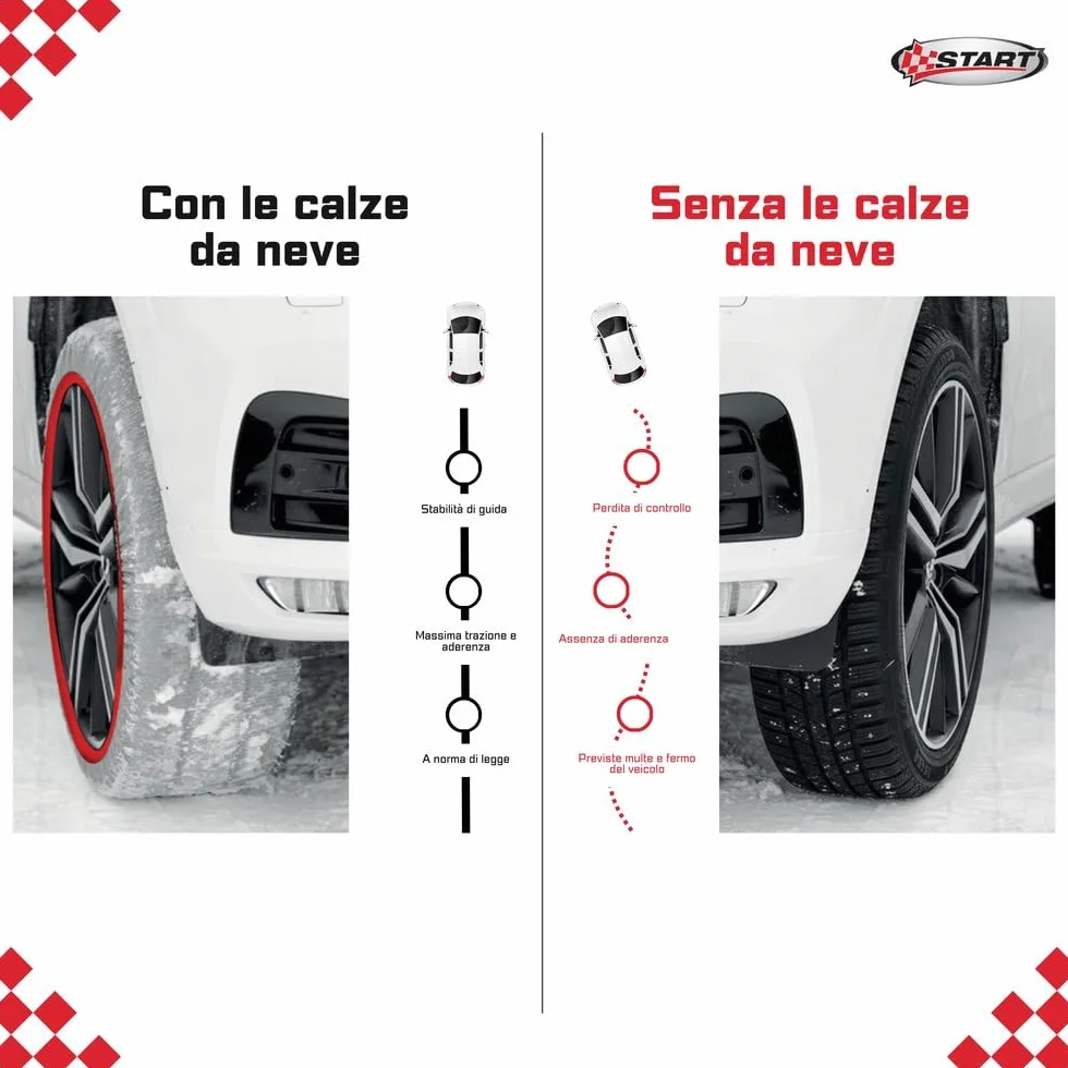 Calze da Neve Bianche Taglia XL Omologate EN 16662-1 Tessuto per Auto SUV Veicoli Commerciali