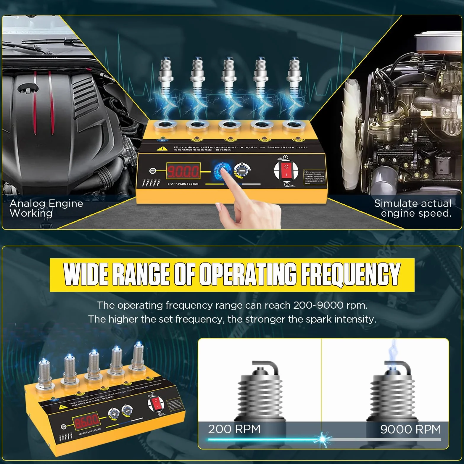 Tester per Candele Automobilistiche 220V 5 Fori 200-9000 giri/min Frequenza Regolabile Display Digitale per Auto e Moto 12V