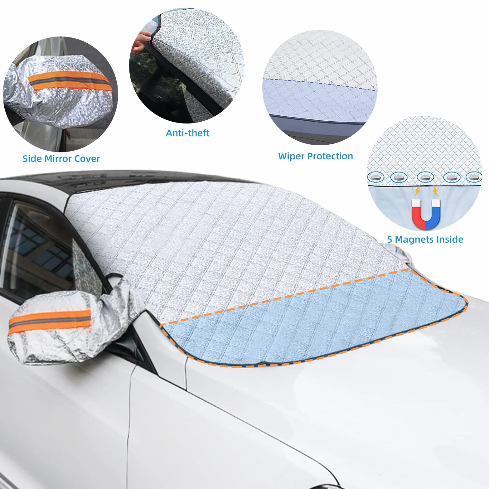 HIFROM Protezione Parabrezza Auto 145x120cm Magnetico Impermeabile Anti Neve Ghiaccio Gelo