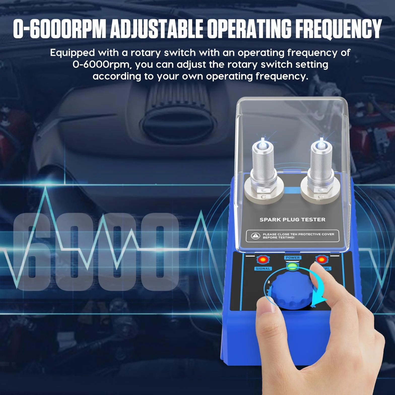 PLAYOCCAR Tester per candele Accensione 220V - Rivelatore Candele per Auto 12 mm, Frequenza Regolabile 0~6000RPM 12 V