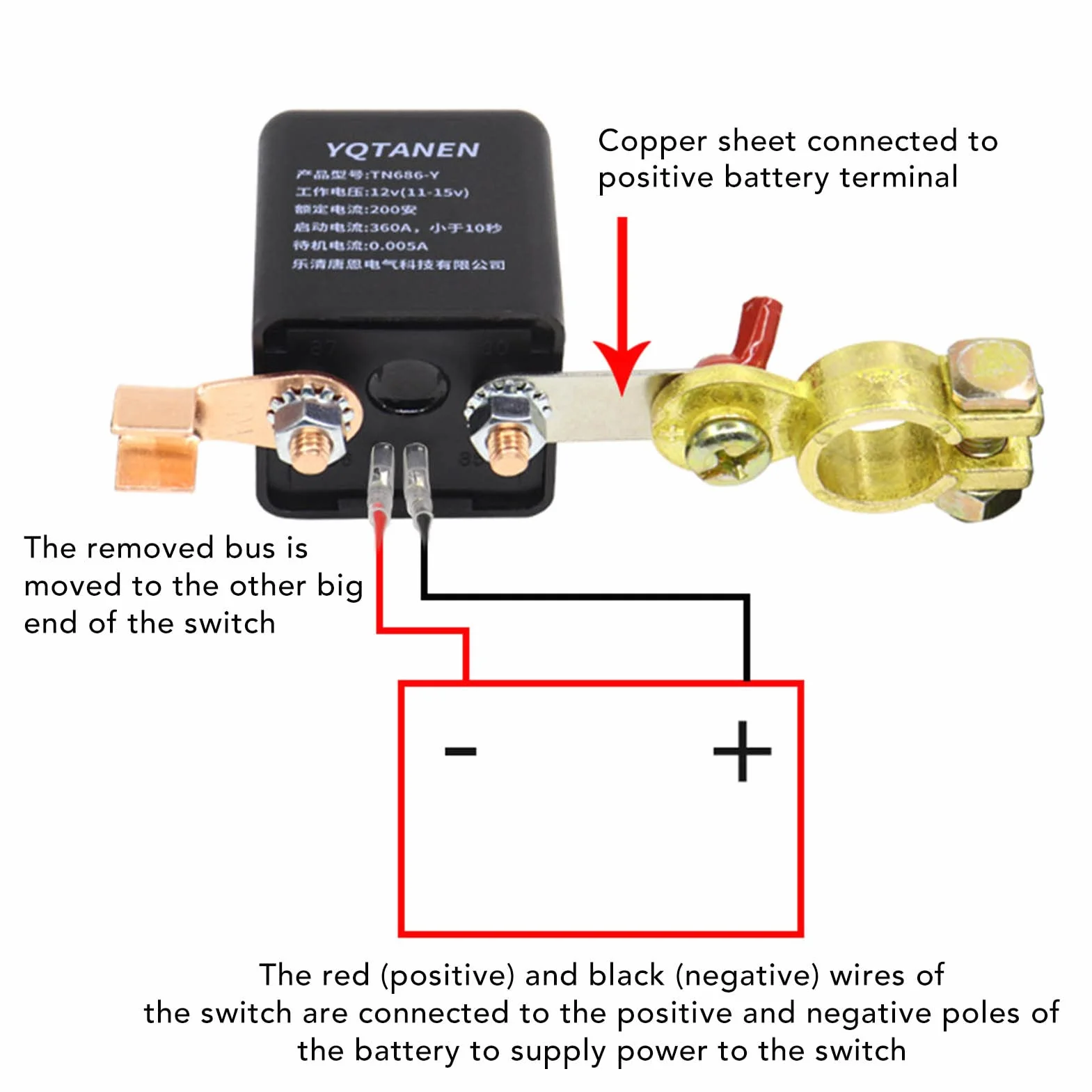 DC12V Interruttore di Disconnessione della Batteria a Distanza con Telecomando per Auto Barca Marine Camion, Interruttore Sezionatore Batteria Master con 2 Clip Per Batteria, Terminale in Rame(#2)