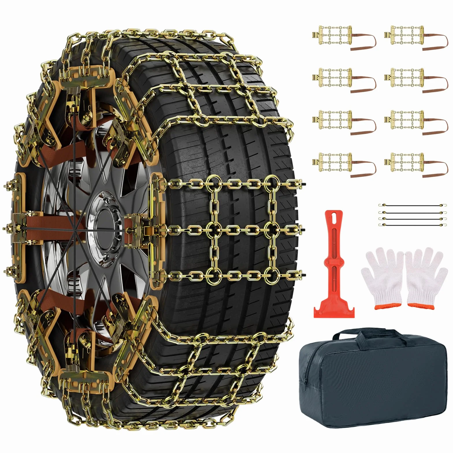 MOONCOOL Catene da Neve Universali 8 Pezzi 1 Set Montaggio Facile per Pneumatici 215-285 mm