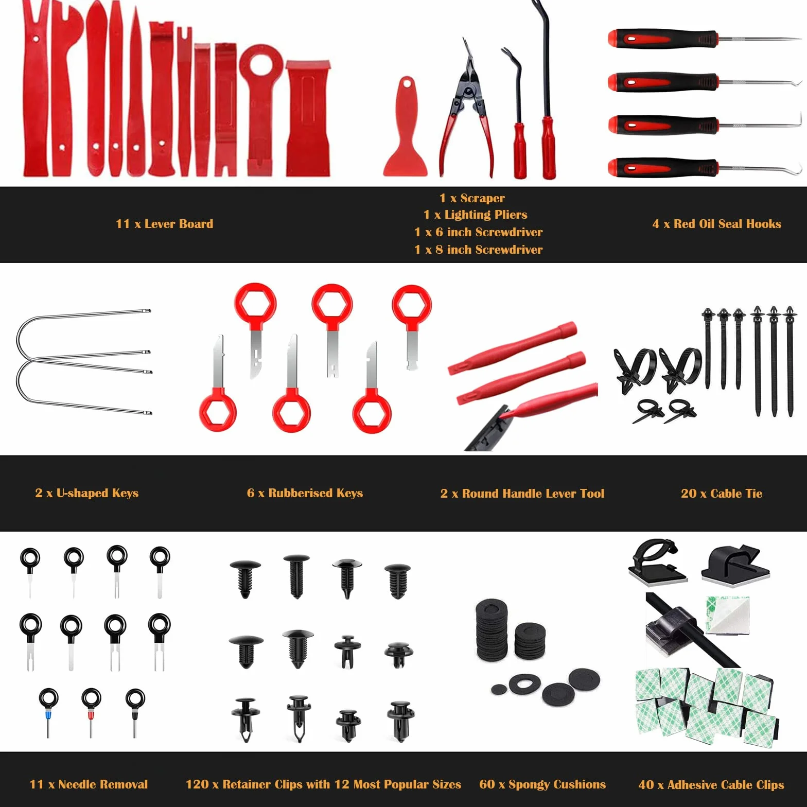 Kit Leve Smontaggio Interni Auto 280Pcs Attrezzi Smontare Plastiche con 120 Clips