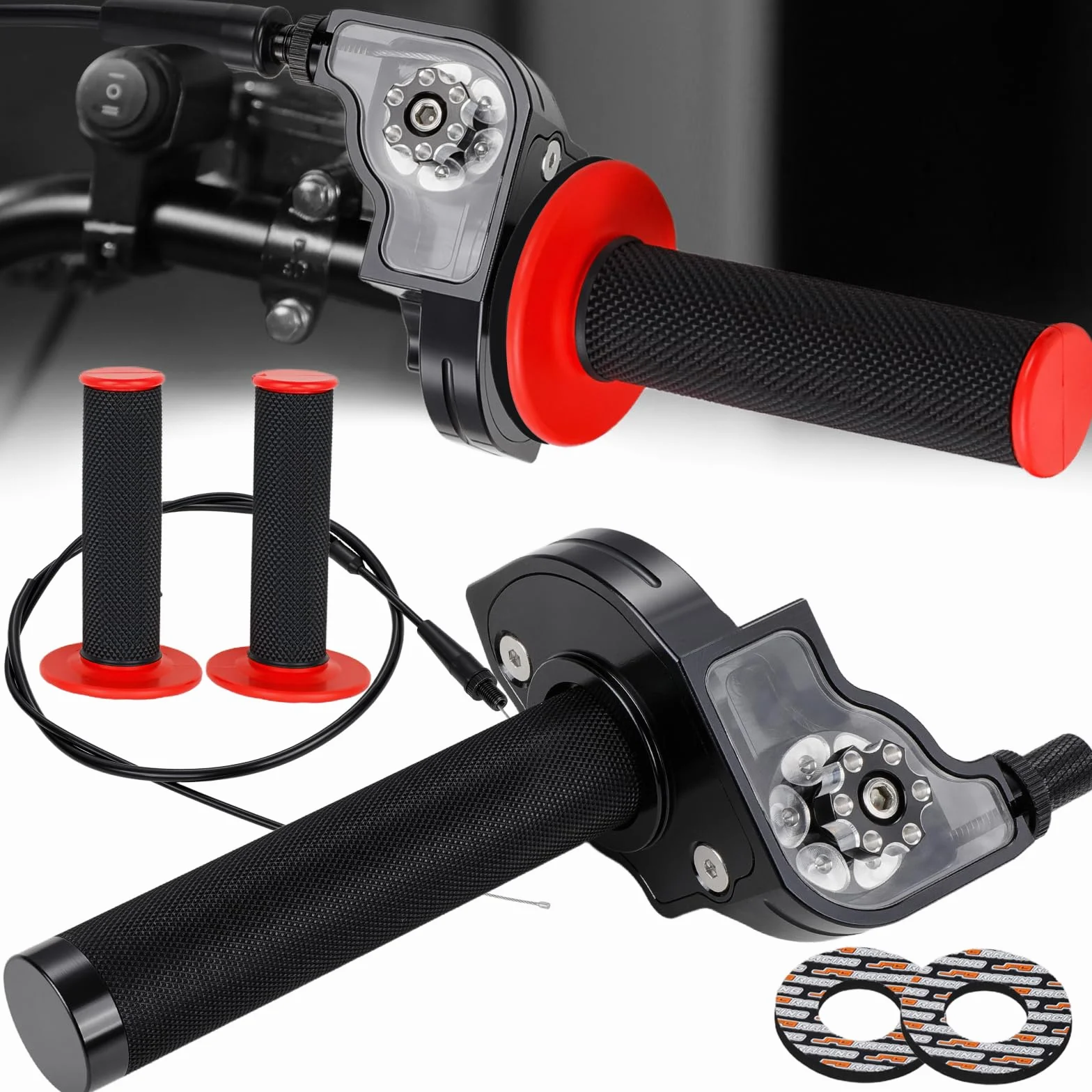 Gruppo acceleratore per moto, manopole da 22 mm, cavo acceleratore 50 cc, 110, 125, 150, 200, 250 cc, colore: nero
