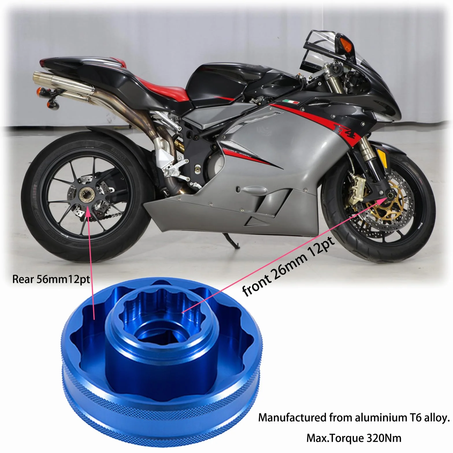Chiave a bussola poligonale per dadi mozzo MV AGUSTA 56 mm posteriore 26 mm anteriore