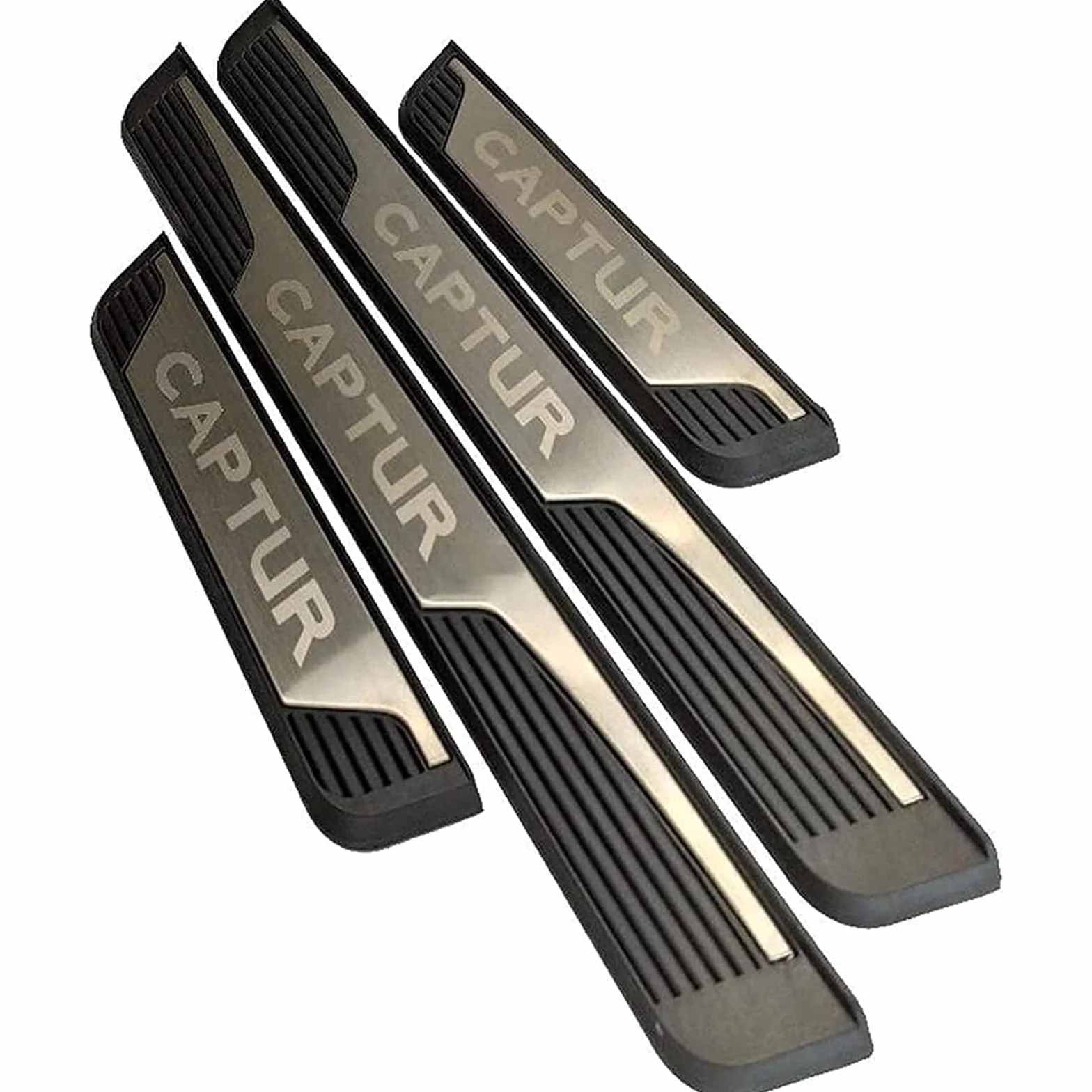 EAGLEG 4 Pezzi Acciaio Inox Battitacco per Auto Sticker, per Ren-Ault Captur 2015-2020, Esterno Battitacco Protezione Plates Anti-Graffio Scuff Adesivi Decorativi Accessori,Silver