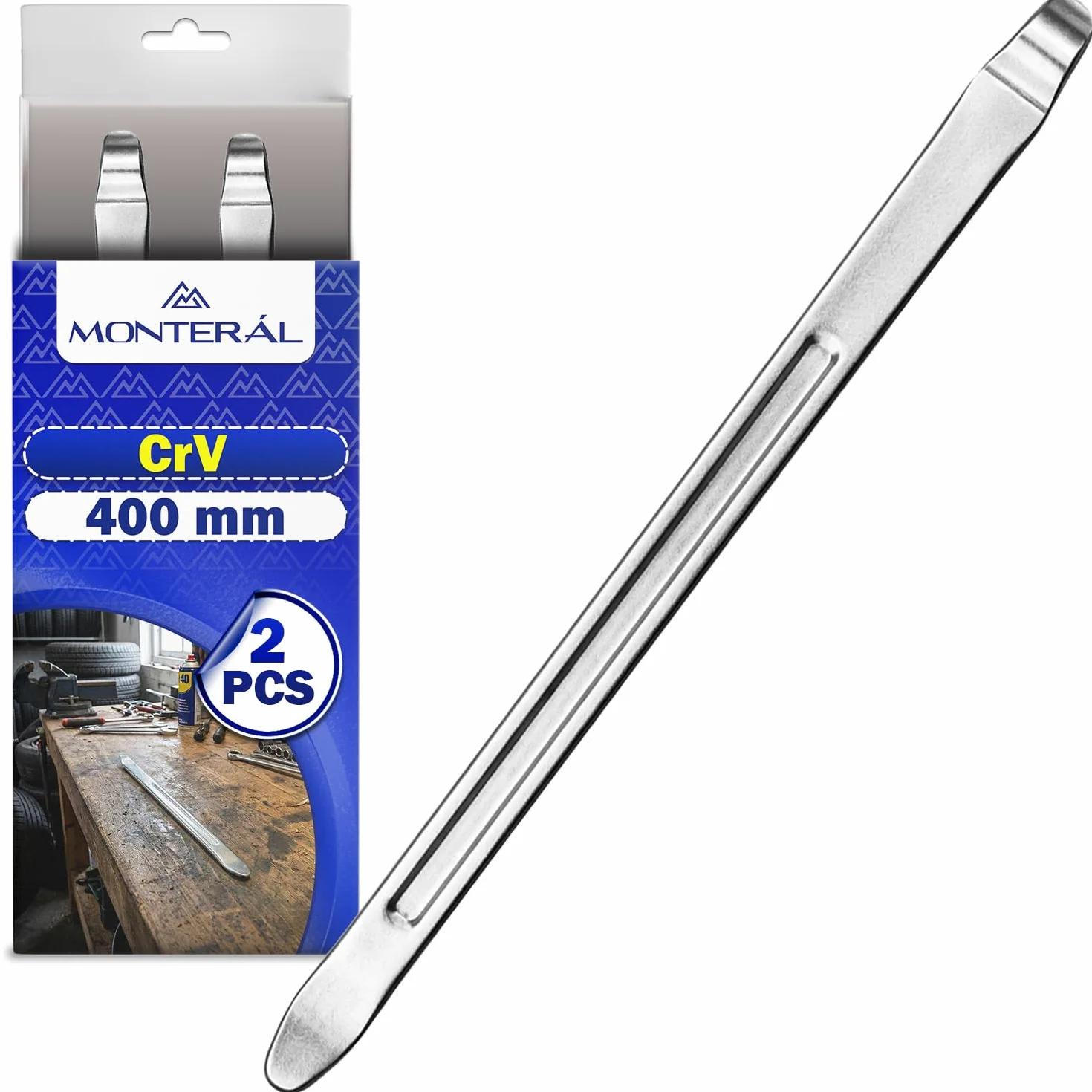Leve Smontagomme 400 mm Acciaio Cromo-Vanadio Rivestimento Cromato MONTERAL 2 Pezzi
