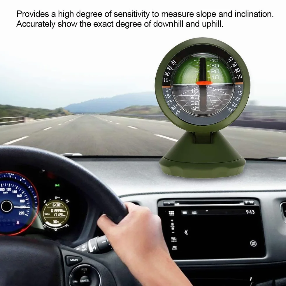Tiiyee Inclinometro per Auto, Livello Bussola Guida Fuoristrada Indicatore Pendenza Multifunzione Strumento Sicurezza Stradale